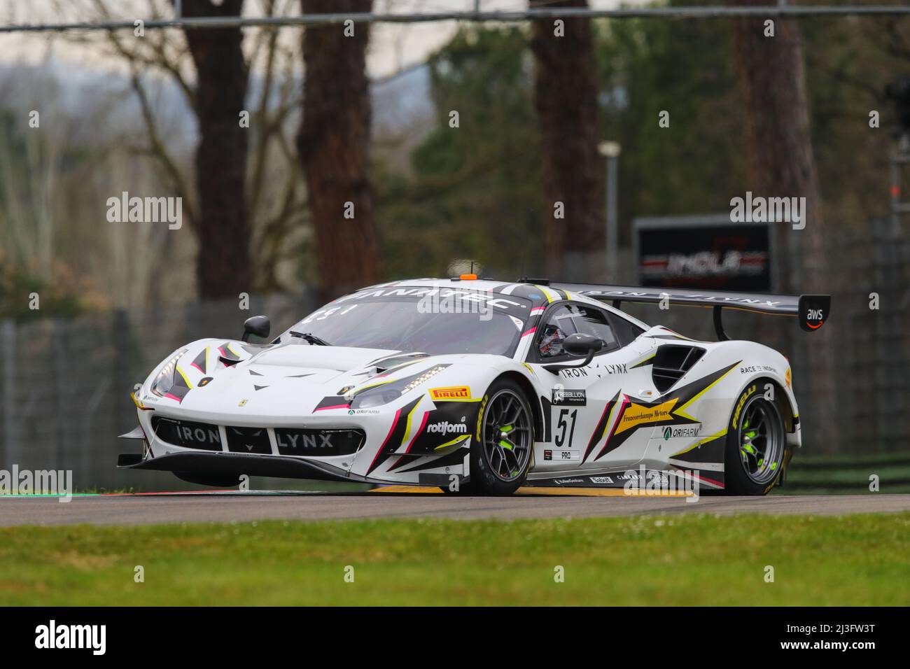 Autodromo Enzo e Dino Ferrari, Imola, Italy, April 2022, #51 IRON LYNX - Miguel MOLINA/ Nicklas NIELSEN /James CALADO - Ferrari 488 GT3 Foto Stock