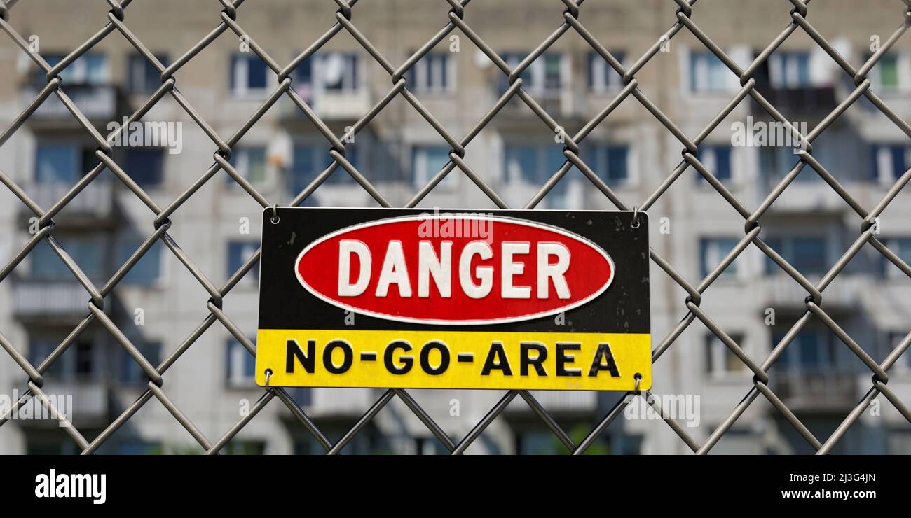 Cartello No Go Area, ghettoizzazione, problem District Foto Stock