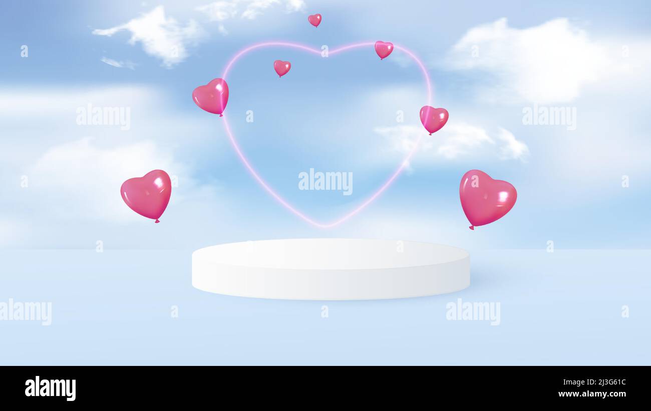 Palloncini a forma di cuore su cielo azzurro Stock Illustration