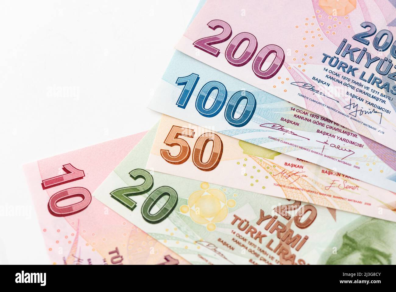 Banconote turche, turco Lira numeri macro colpo. Foto Stock