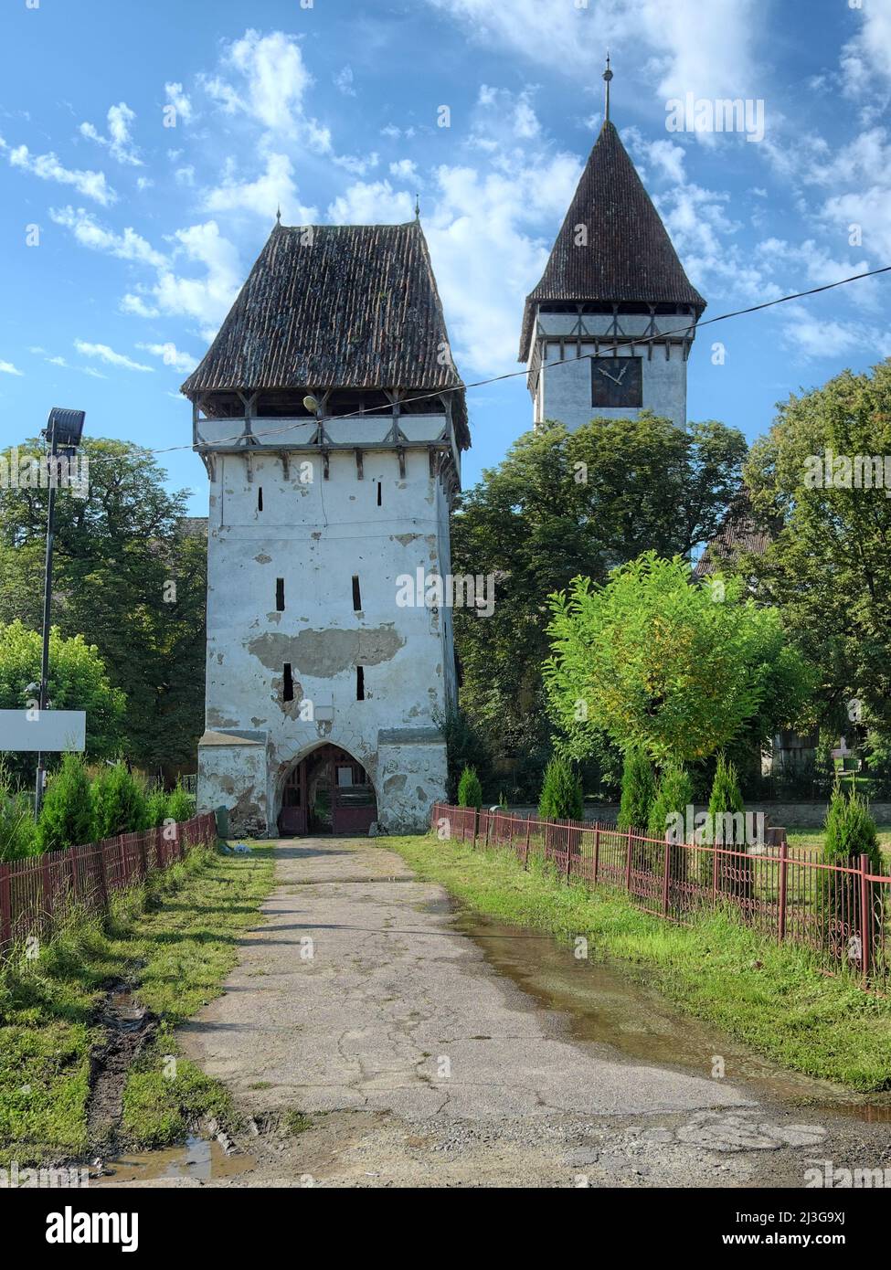 Chiesa evangelica fortificata di Agnita, Romania Foto Stock