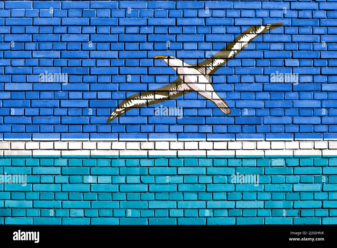 Bandiera dell'Atollo Midway dipinto su muro di mattoni Foto Stock