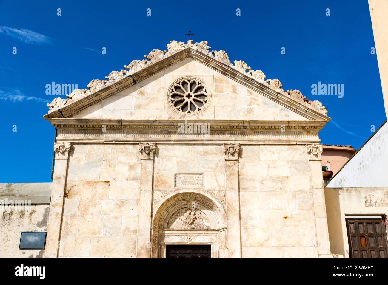 Facciata della Cappella della Cittadella, costruita tra il 1465 e il 1470, Piombino, Toscana, Italia Foto Stock