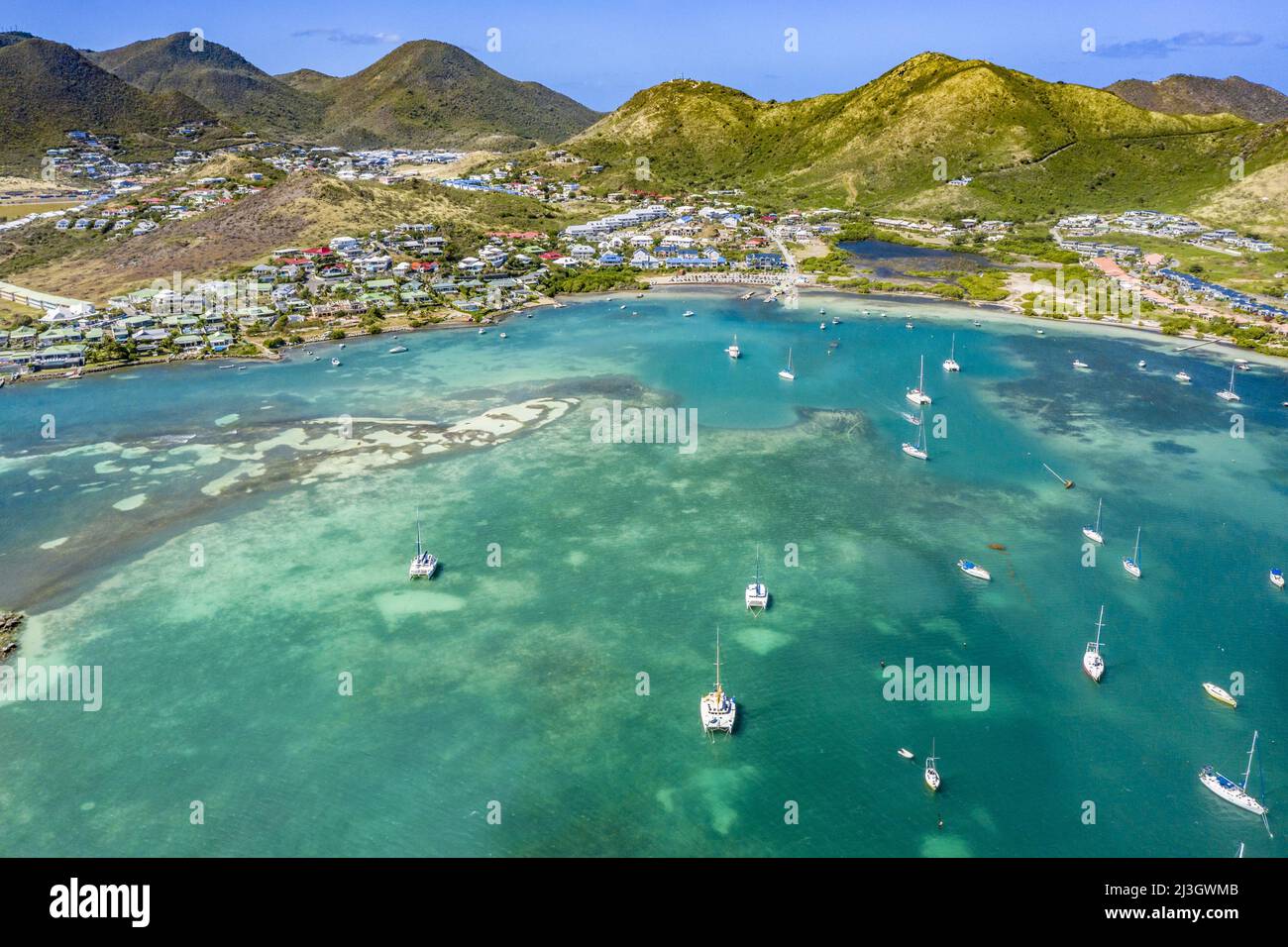 America, Caraibi, piccole Antille, Antille francesi Occidentali, Saint-Martin, Riserva Naturale Nazionale, cUL-de-SAC (vista aerea) Foto Stock