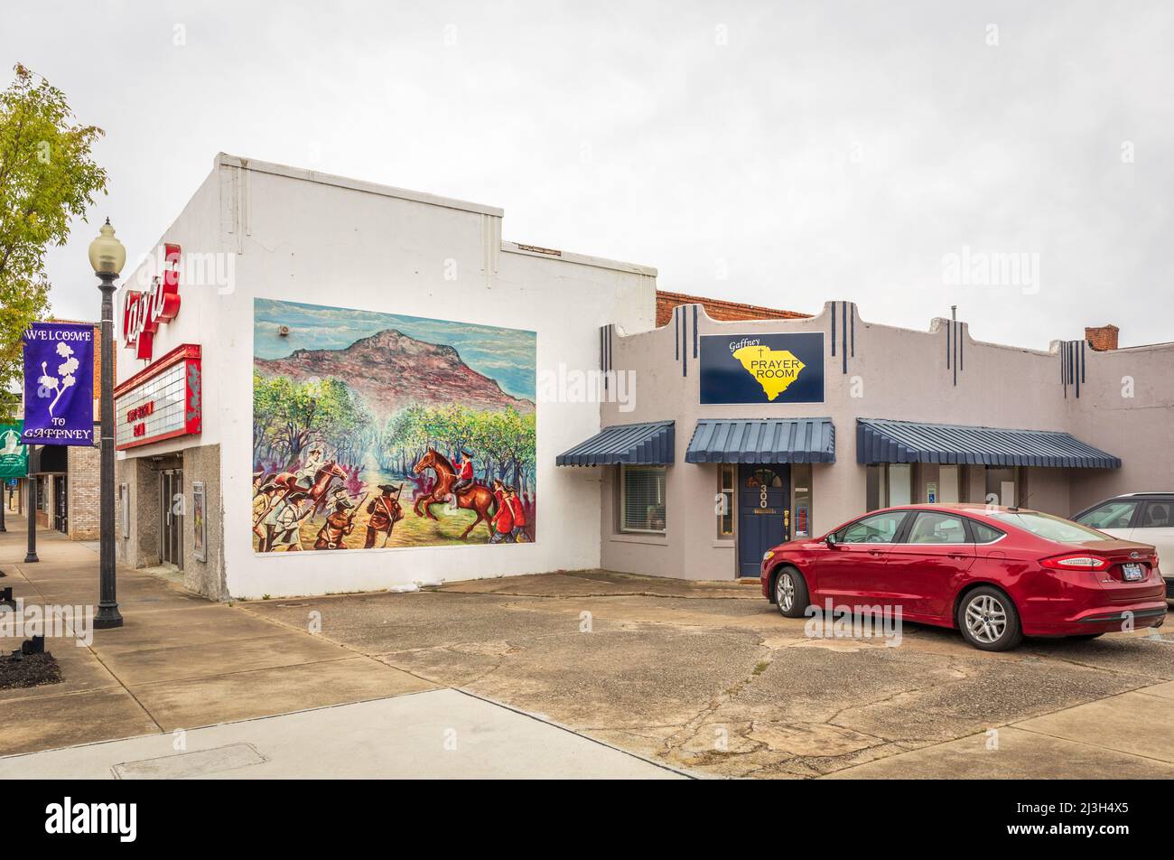 GAFFNEY, S.C. USA-2 APRILE 2022: La Sala di preghiera di Gaffney, situata accanto al Teatro di Capri in via Limestone. Foto Stock