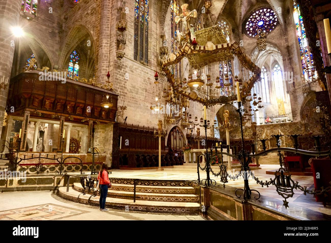 Spagna, Isole Baleari, Maiorca, Palma di Maiorca, interno della Cattedrale di Santa Maria de Palma costruita tra il 1229 e il 1601 e in stile gotico catalano, chiamato anche la Seu Foto Stock