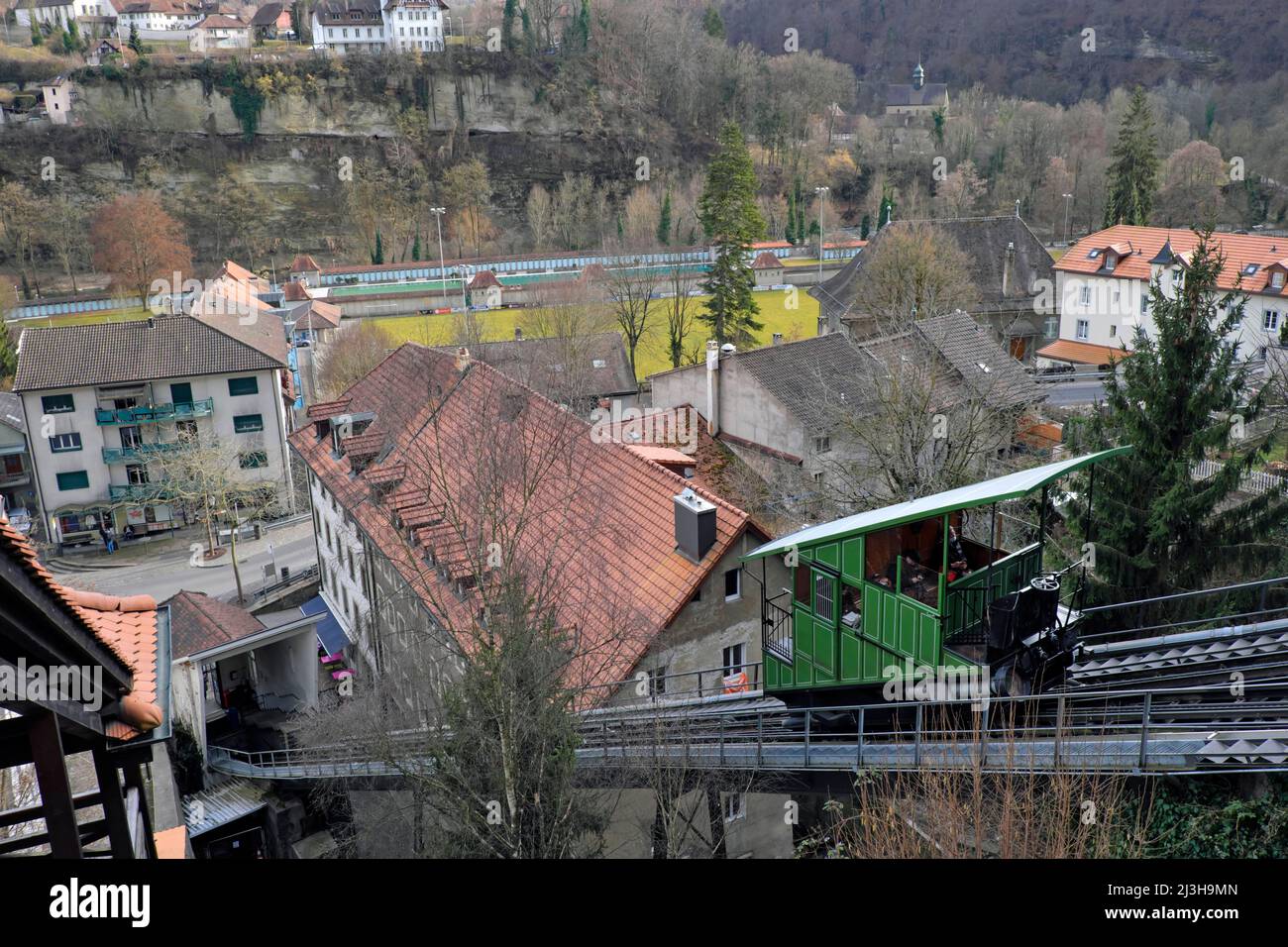 Svizzera, cantone di Friburgo, Friburgo, la funicolare collega la città alta alla città bassa dal 1899 Foto Stock