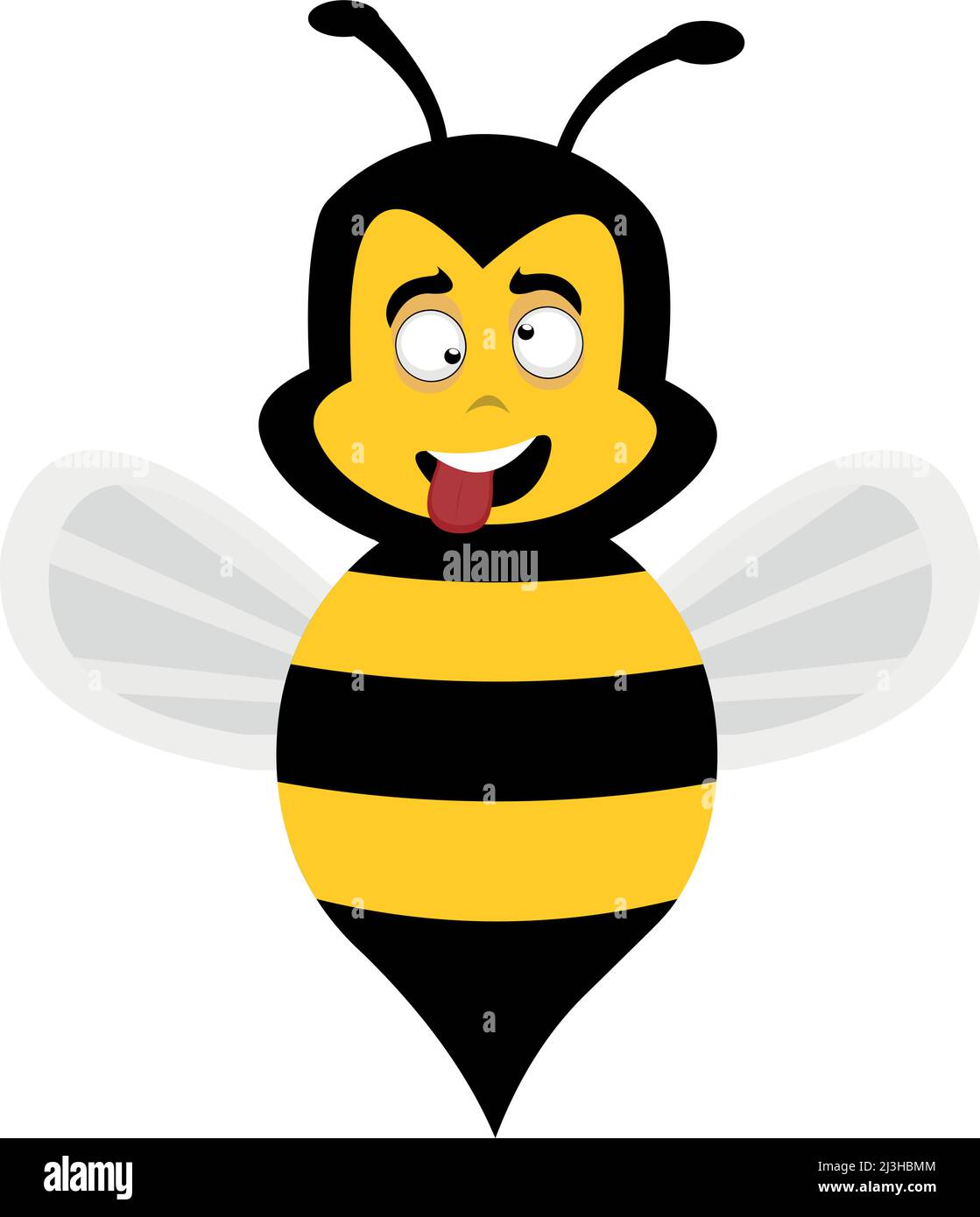 Illustrazione vettoriale di un'ape cartoon con un'espressione divertente, stupida, pazza Illustrazione Vettoriale