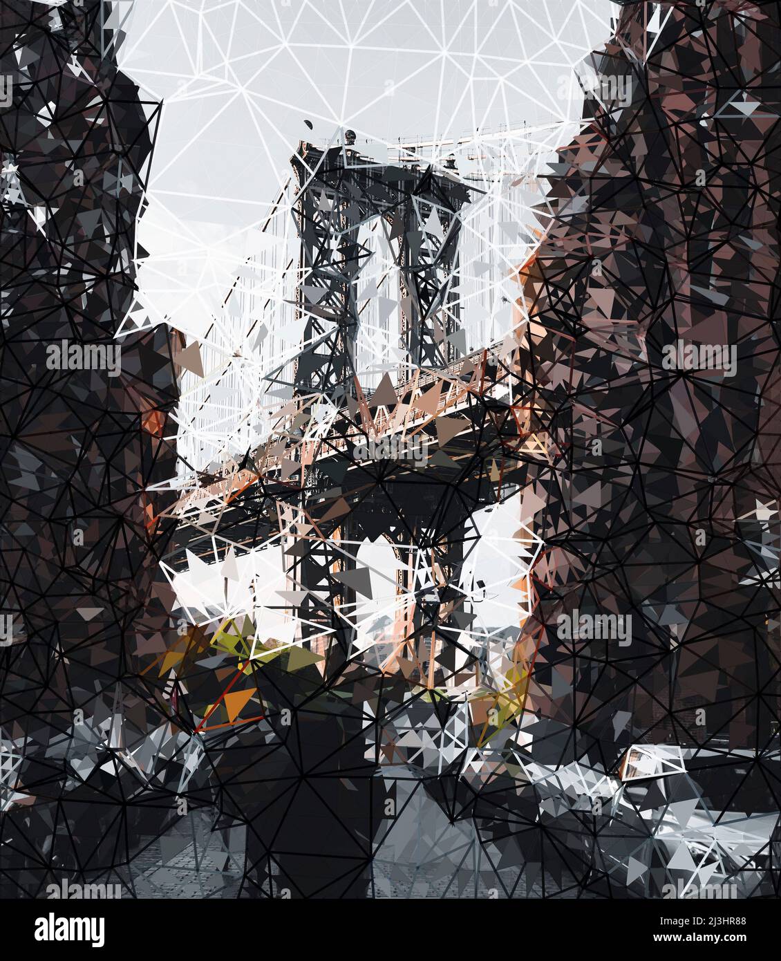 Dumbo, New York City, NY, USA, l'iconico Manhattan Bridge e l'Empire state Building da Washington Street a Brooklyn, New York Foto Stock