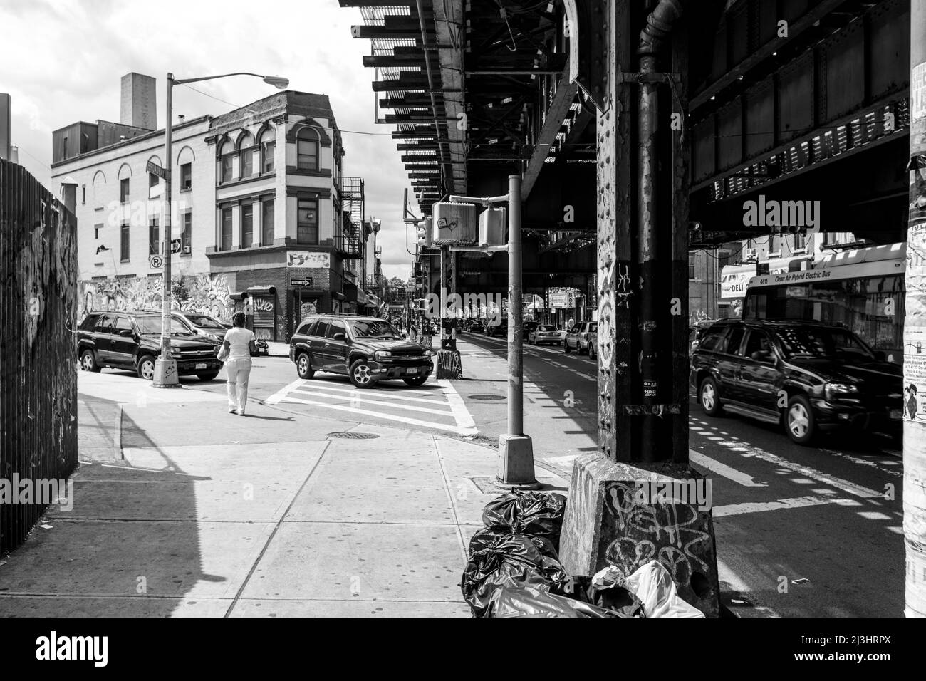 Myrtle Av, New York City, NY, USA, Brooklyn, Metro sopra la strada Foto Stock