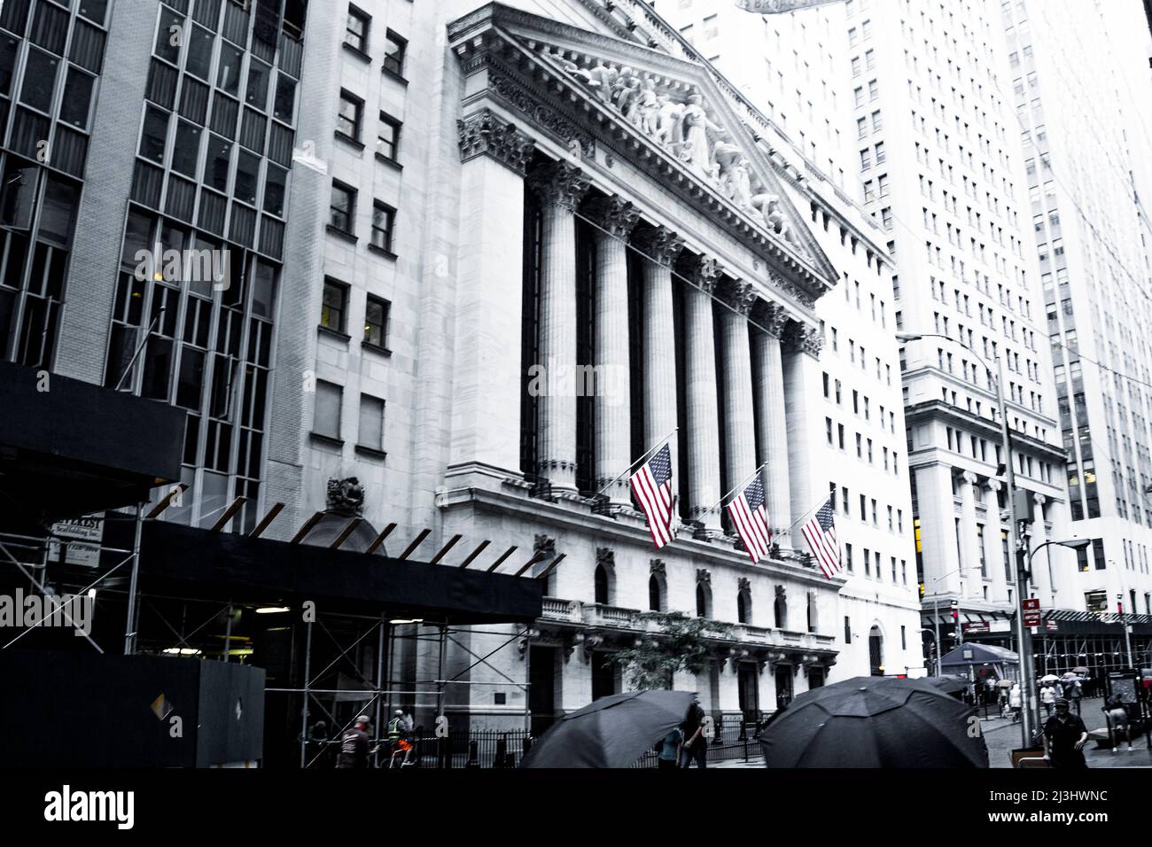 Financial District, New York City, NY, USA, New York Stock Exchange. Con origini fino al 1792, la NYSE è attualmente il più grande scambio al mondo per capitalizzazione di mercato. Foto Stock