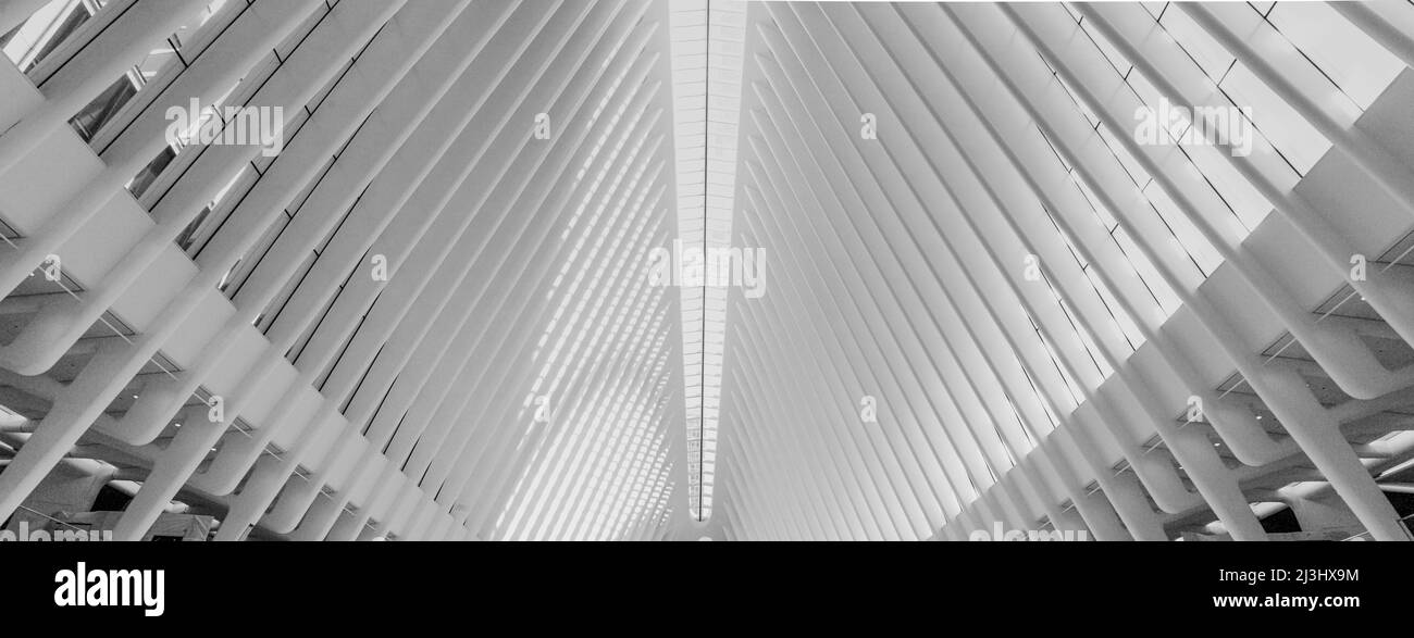 WTC CORTLANDT, New York City, NY, USA, World Trade Center Transportation Hub o Oculus progettato dall'architetto Santiago Calatrava nel Financial District Inside Foto Stock
