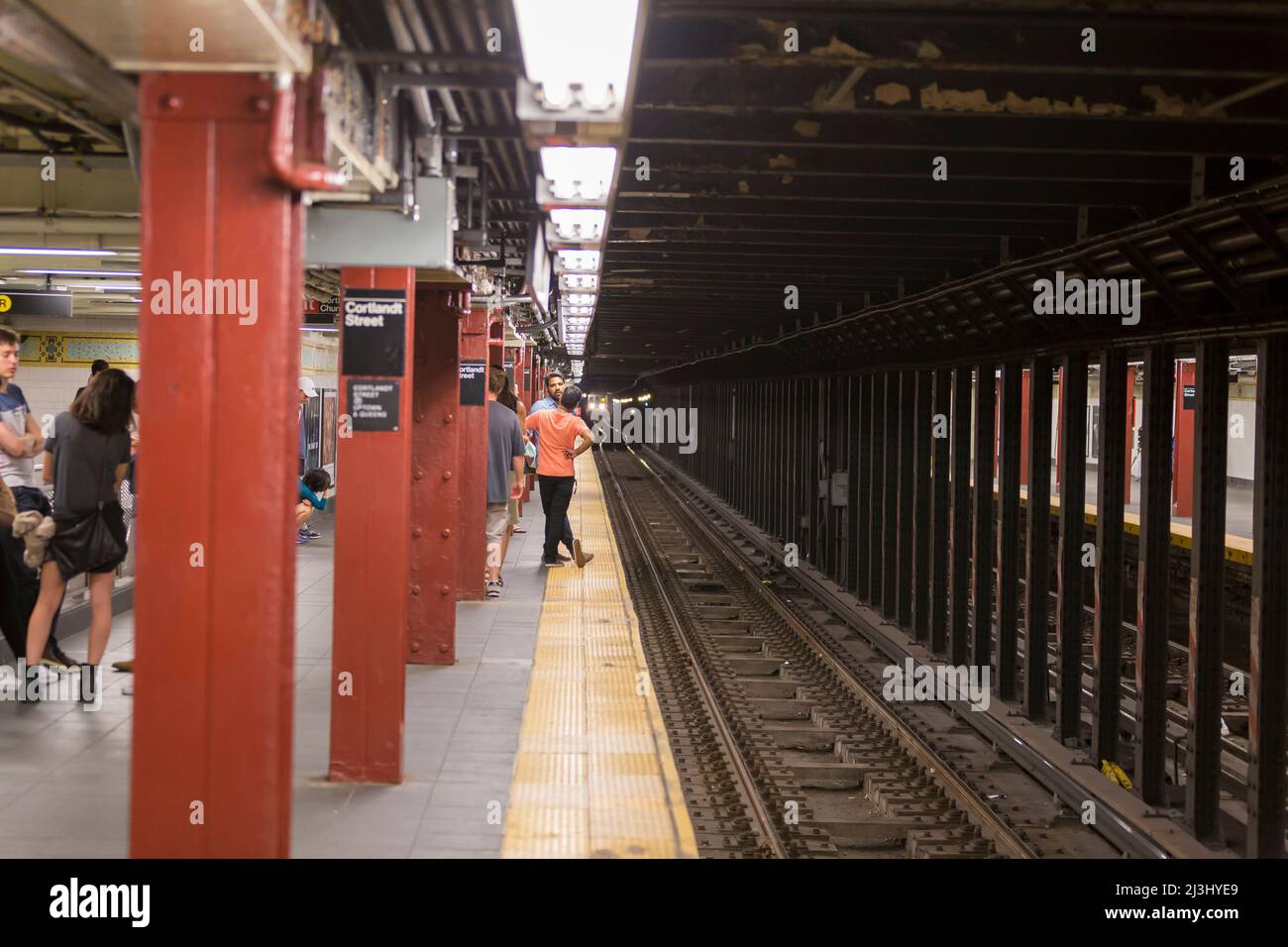 CORTLANDT ST, New York City, NY, USA, alla stazione della metropolitana Foto Stock