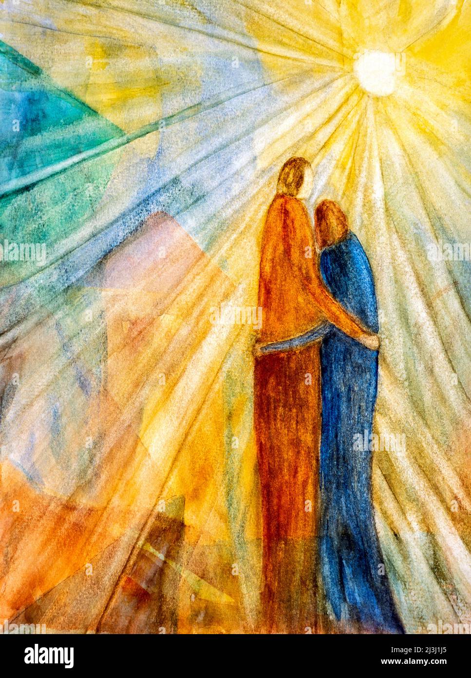 La coppia guarda la luce. Dipinto di Gisela Oberst. Foto Stock