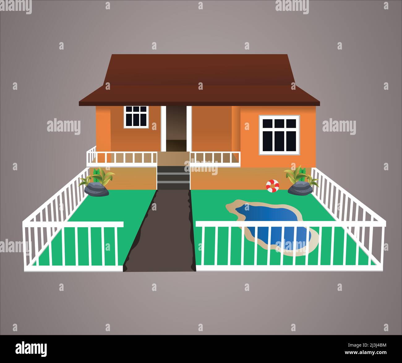 Illustrazione vettoriale di una casa cartoon isolato su uno sfondo gradiente, bella casa. Illustrazione Vettoriale