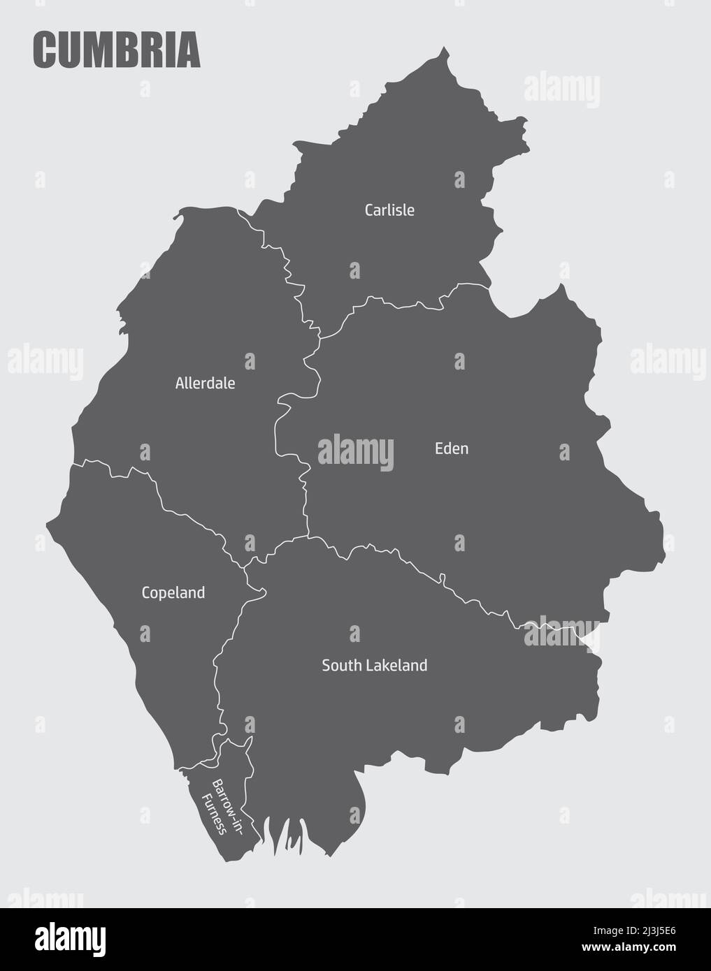 Contea di Cumbria, mappa amministrativa con etichette, Inghilterra Illustrazione Vettoriale