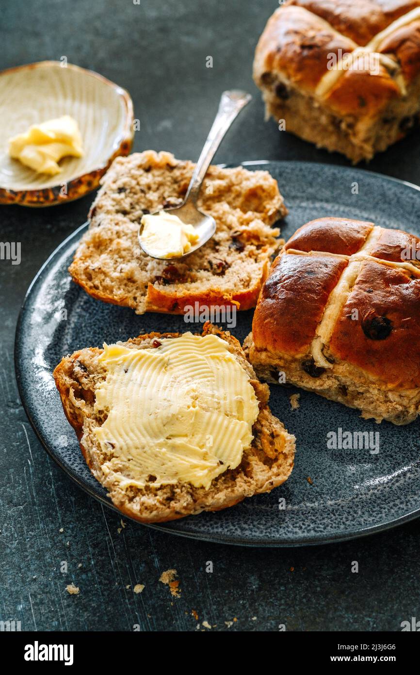 Hot Cross Buns – Buns di frutta Foto Stock