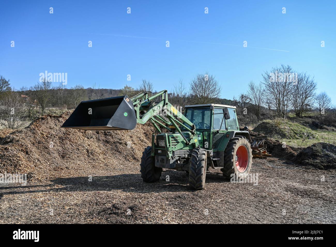 Breuberg, Hesse, Germania, Fendt Farmer 308 LSA / FWA 178 S con benna caricatore, anno 1998, capacità 4154 ccm, 86 cv Foto Stock