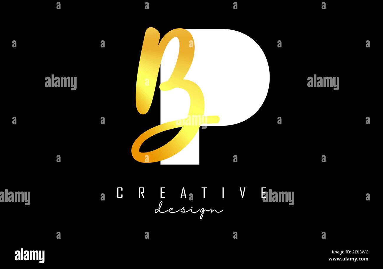 Logo Golden Letters PB dal design minimalista. Lettere P e B con tipografia geometrica e manoscritta. Illustrazione di Creative Vector con lettere. Illustrazione Vettoriale