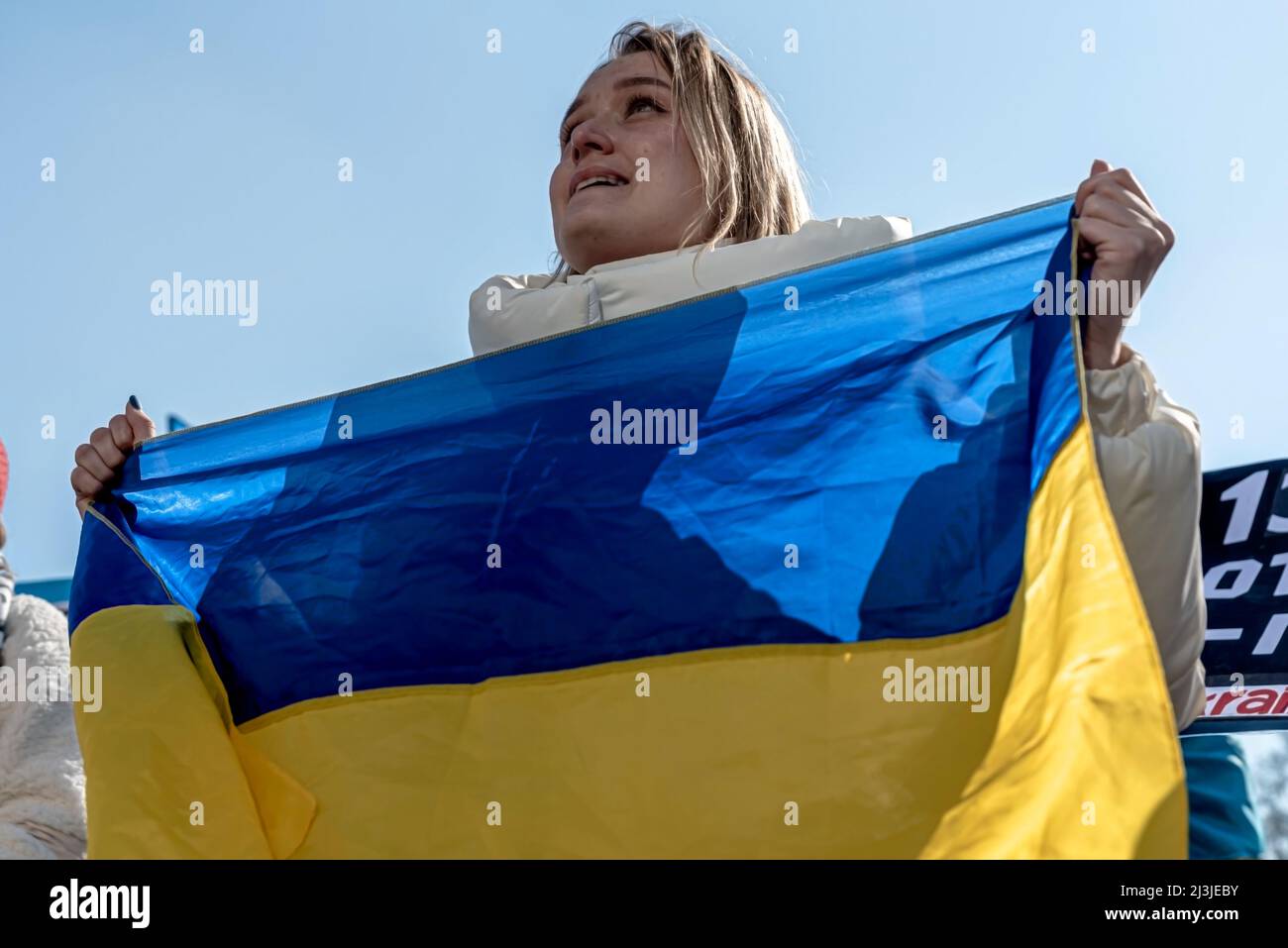 Varsavia, 13 marzo 2022: Protesta contro la guerra in Ucraina e l'invasione russa. Stare con l'Ucraina Foto Stock