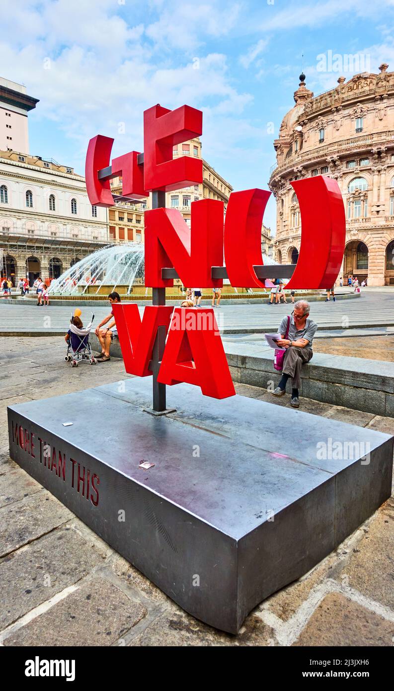 Genova , Italia - 7 Luglio 2019: Logo Città in Piazza De Ferrari a Genova (Genova ) Foto Stock