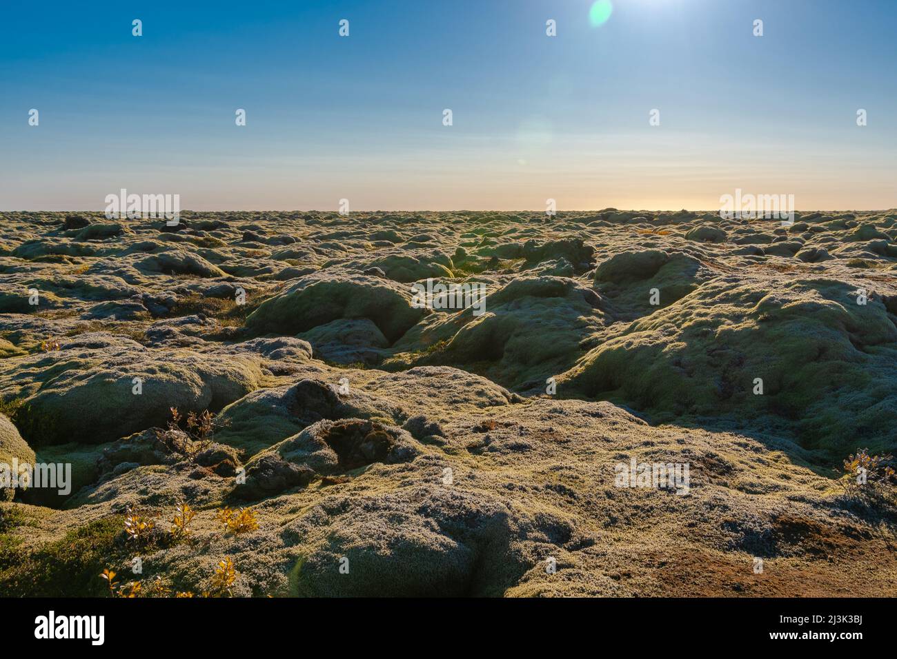 Laut den isländischen Legenden leben die verborgenen Menschen in diesen Steinen, den Elfen, Trollen und Feen Foto Stock