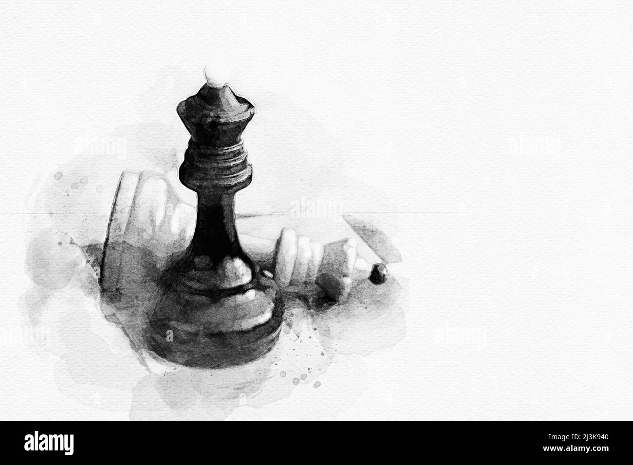 Il re degli scacchi neri sconfisse il re bianco, il male contro il bene, l'illustrazione del checkmate, lo spazio di copia Foto Stock