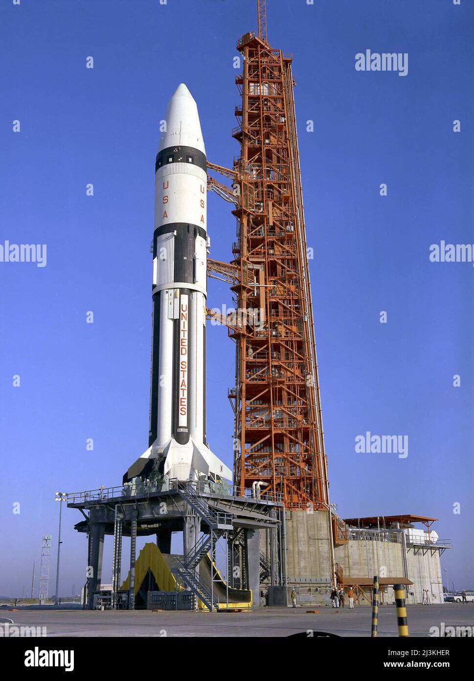 Saturno IB di Apollo 5 sul launchpad Foto Stock