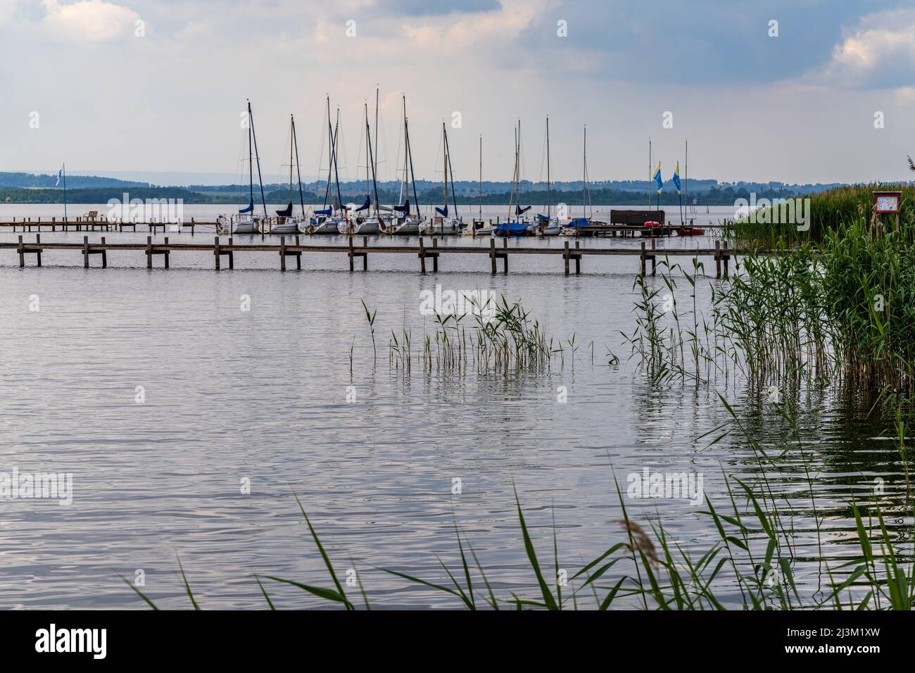 Mardorf, bassa Sassonia, Germania - 08 giugno 2020: Vista allo Steinhuder Meer con un molo e il porto turistico Foto Stock