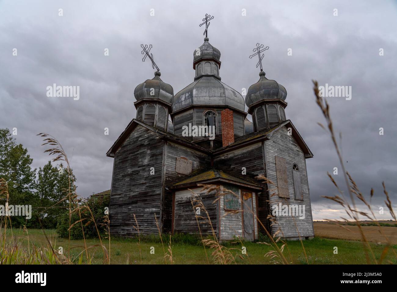 Chiesa abbandonata in Saskatchewan rurale; Maryville, Saskatchewan, Canada Foto Stock