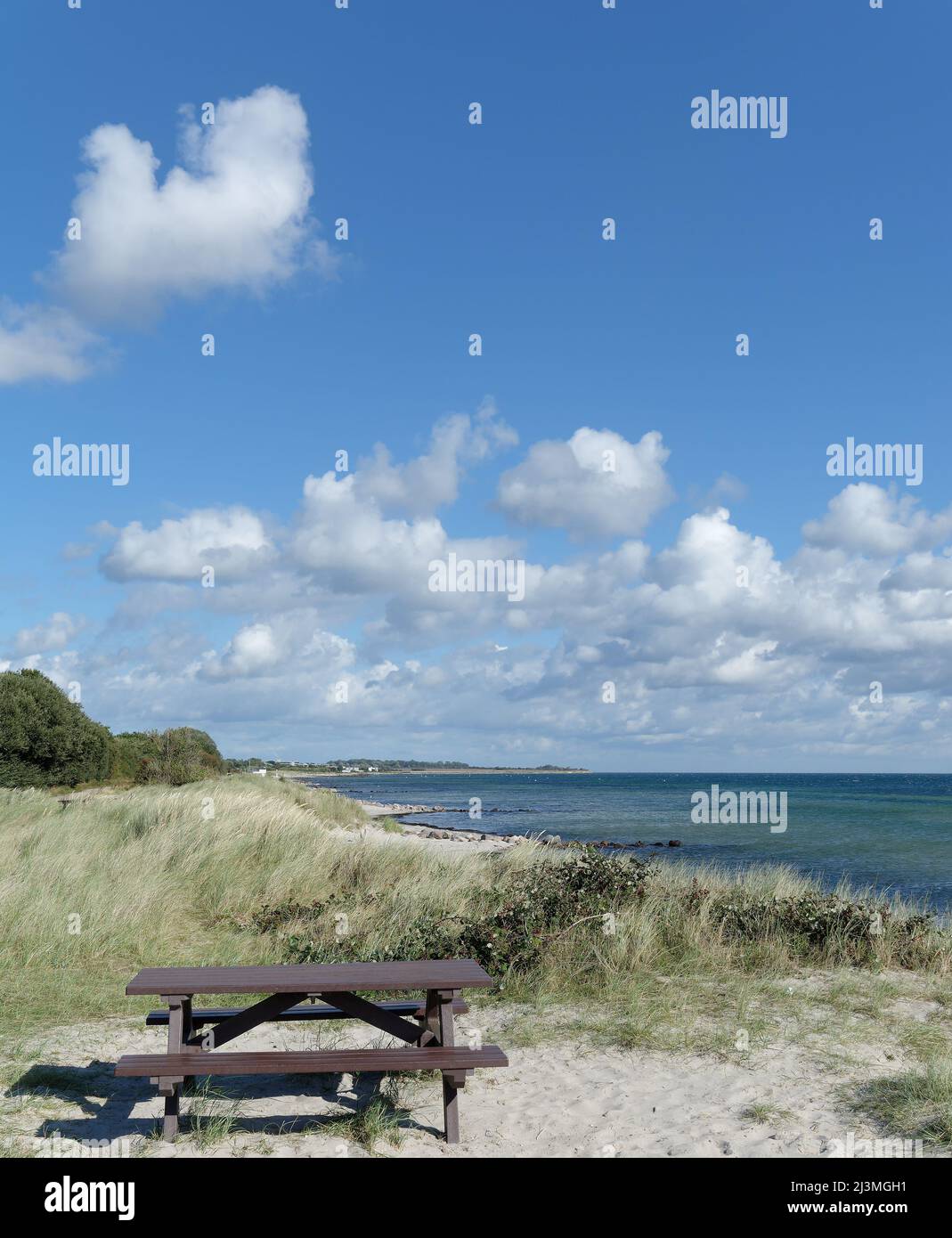Area picnic sul mar baltico a Fehmarn, Schleswig-Holstein, Germania Foto Stock