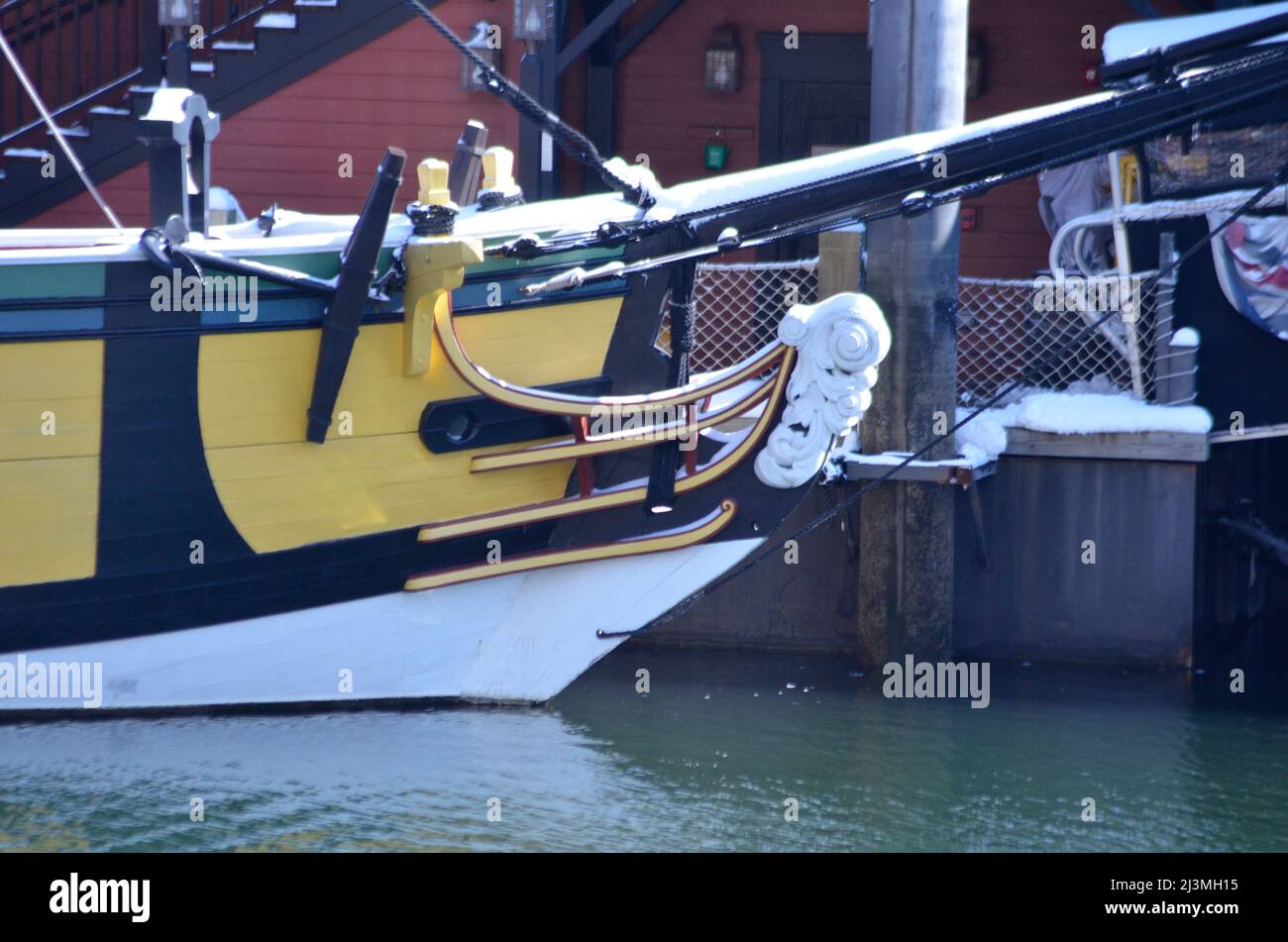 Il porto di Boston, nel Massachusetts, fu il luogo della manifestazione del Boston Tea Party del 1773, protestando contro la tassazione britannica e le politiche commerciali sleali. Foto Stock