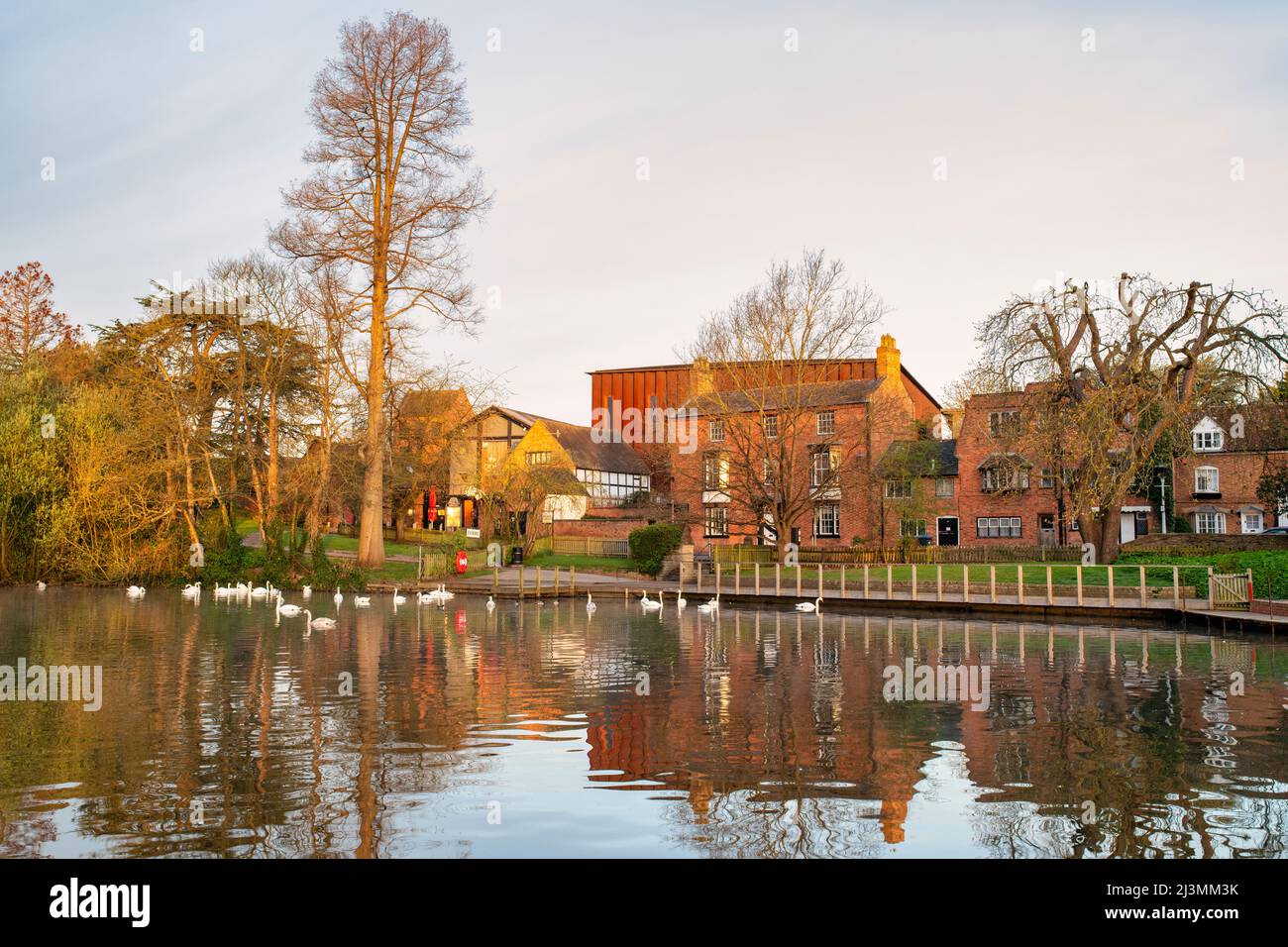 Mattina presto all'alba lungo il fiume avon in primavera. Stratford upon Avon, Warwickshire, Inghilterra Foto Stock