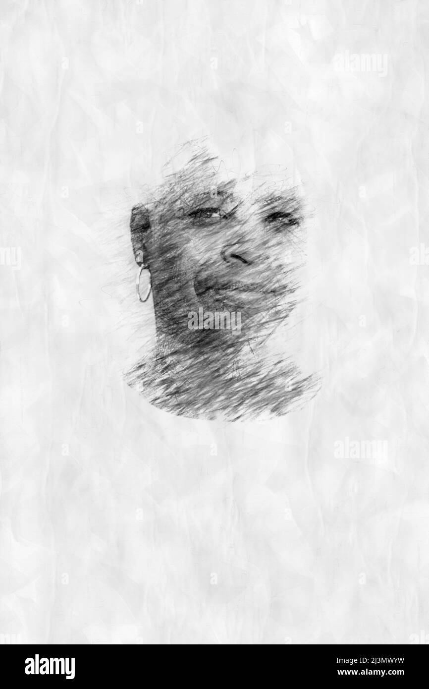 ritratto di una donna afroamericana in stile disegno a matita Foto Stock