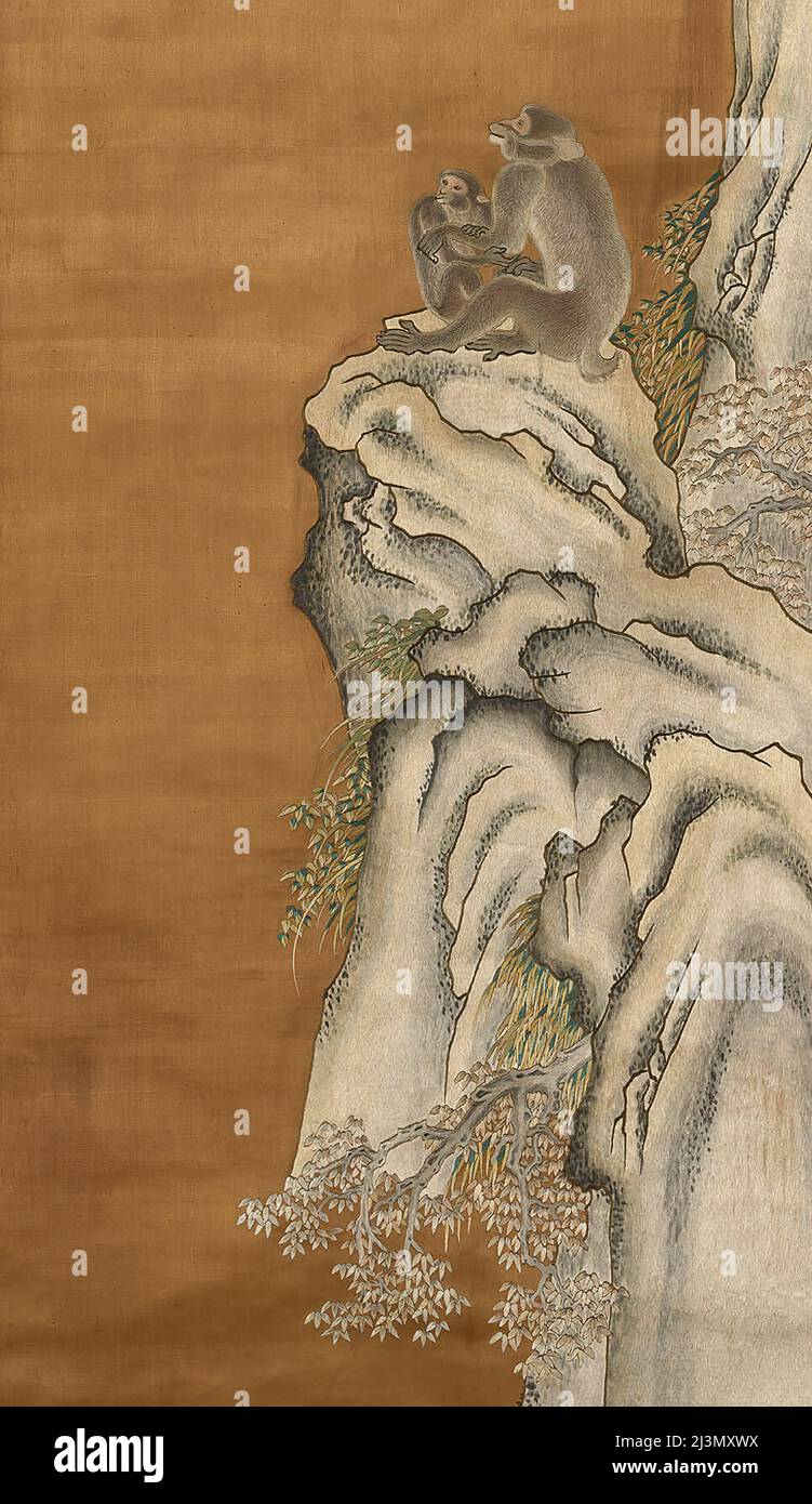 Scroll, Cina, dinastia Qing (1644-1911), c.. 1860. Dettagli da un'illustrazione più grande. Foto Stock