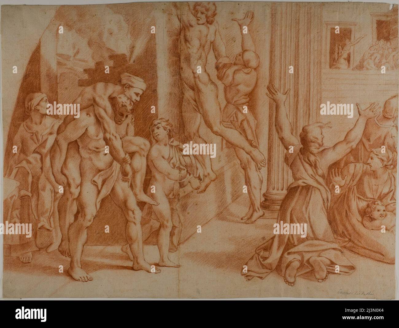 Fuoco nel Borgo (recto); lieve schizzo del fuoco nel Borgo (verso), 1726/1750. Foto Stock