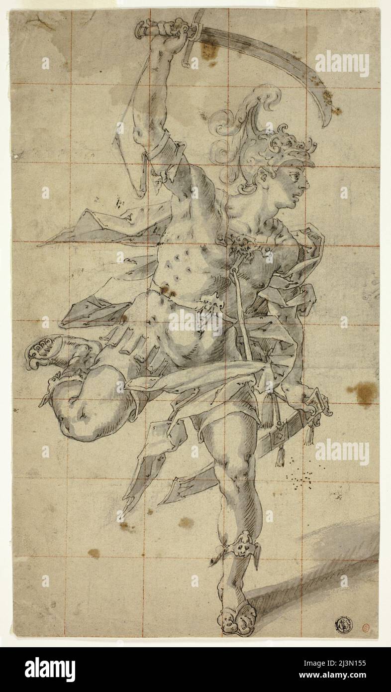 Guerriero maschio che corre con la spada disegnata, c.1600. Foto Stock