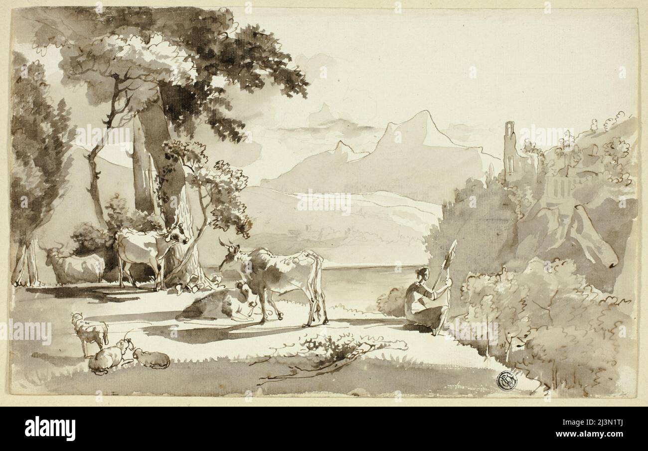 Paesaggio Pasturale con la Donna che gira, n.d. Foto Stock