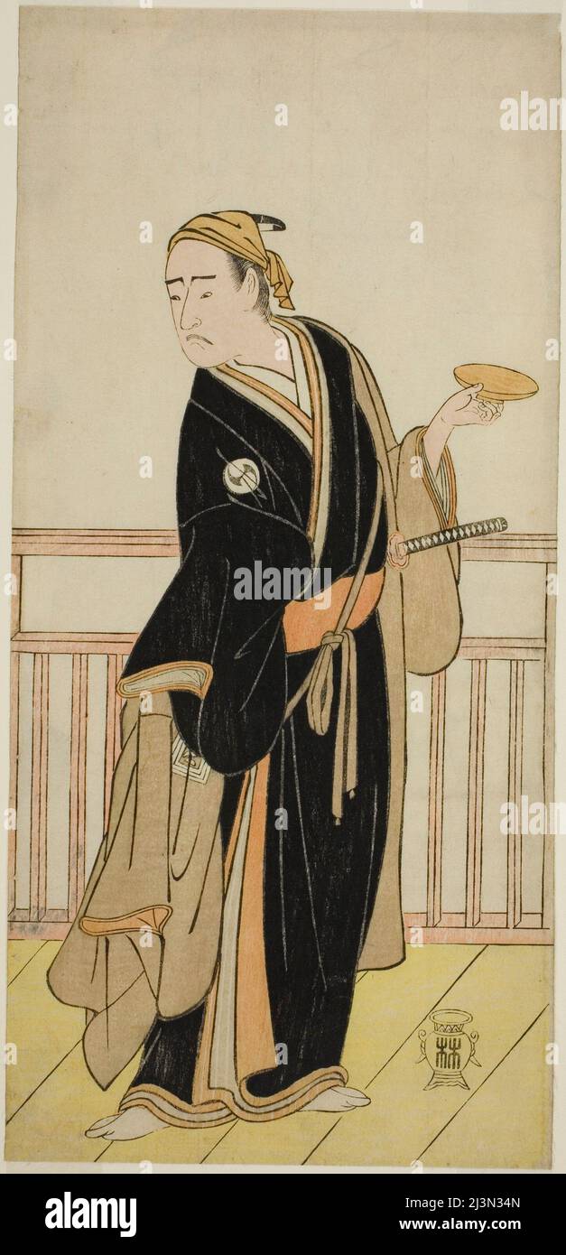 L'attore Ichikawa Yaozo III come Oboshi Yuranosuke nella rappresentazione Kanadehon Chushingura, ha suonato al teatro di Nakamura nel quinto mese, 1786, Giappone, c.. 1786. Foto Stock