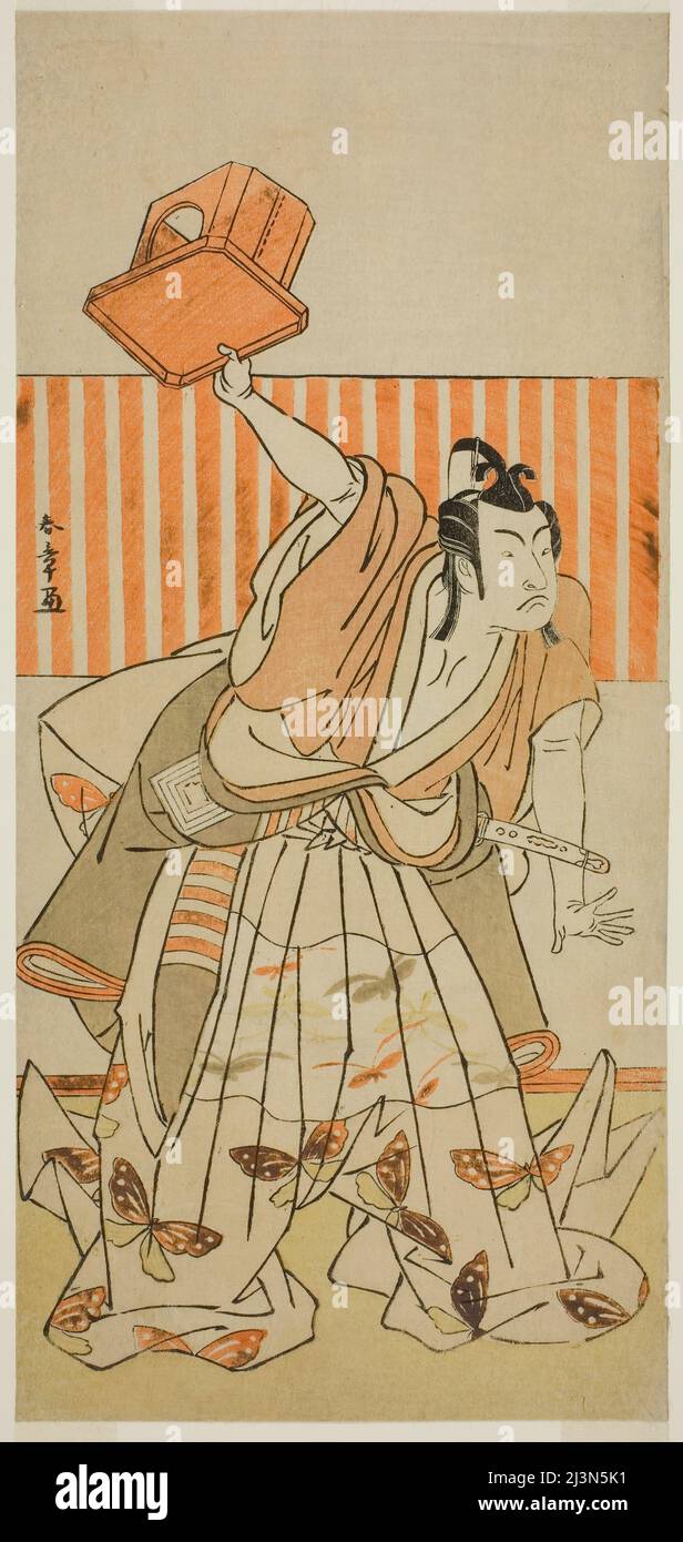 L'attore Ichikawa Monnosuke II come Ageha no Chokichi travestito come Soga no Goro Tokimune nella rappresentazione Kaido Ichi Yawaragi Soga, ha suonato al Teatro Nakamura nel terzo mese, 1778, Giappone, c.. 1778. Foto Stock