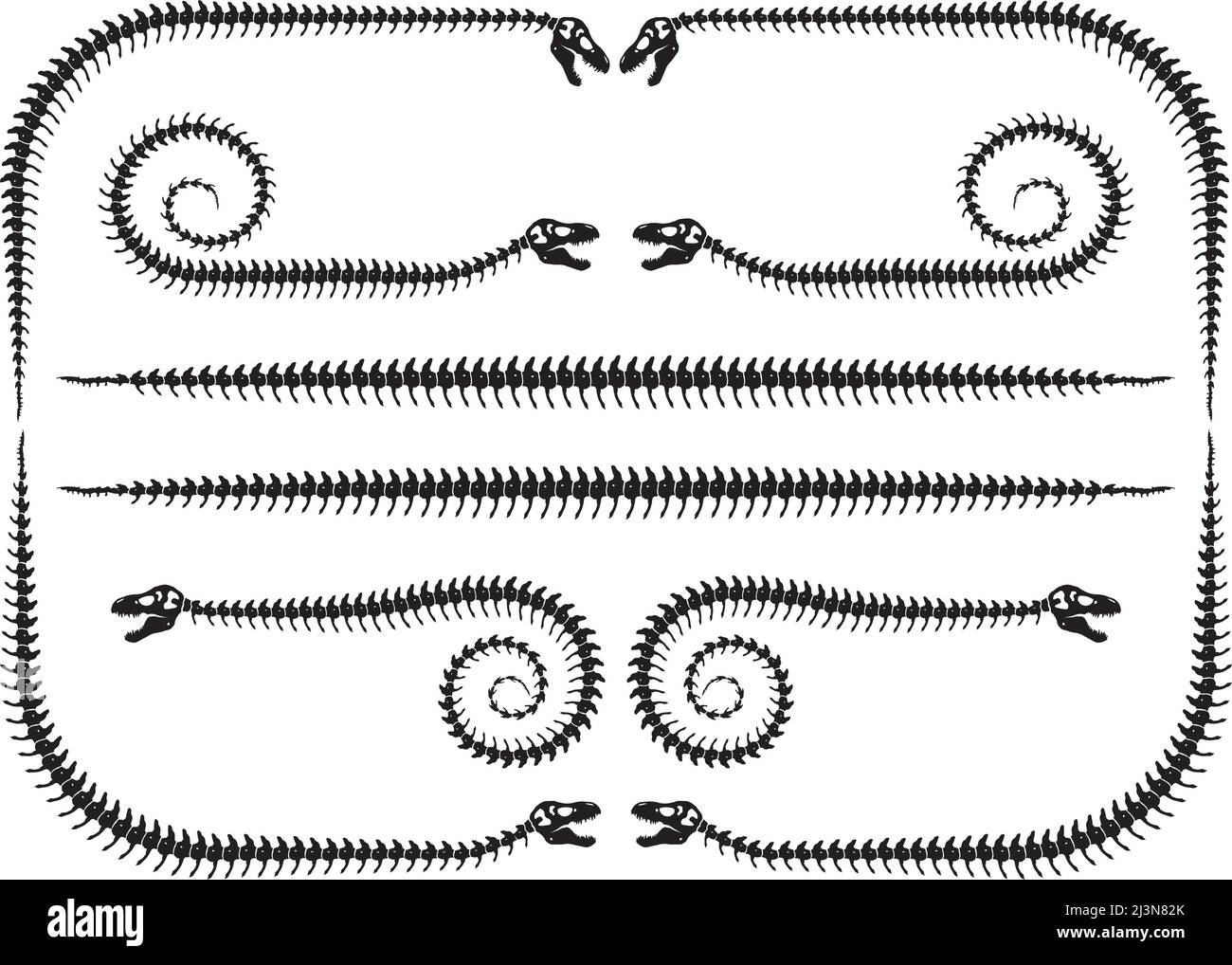 dinosauro ossa pagina separatore decorazione su sfondo bianco Illustrazione Vettoriale