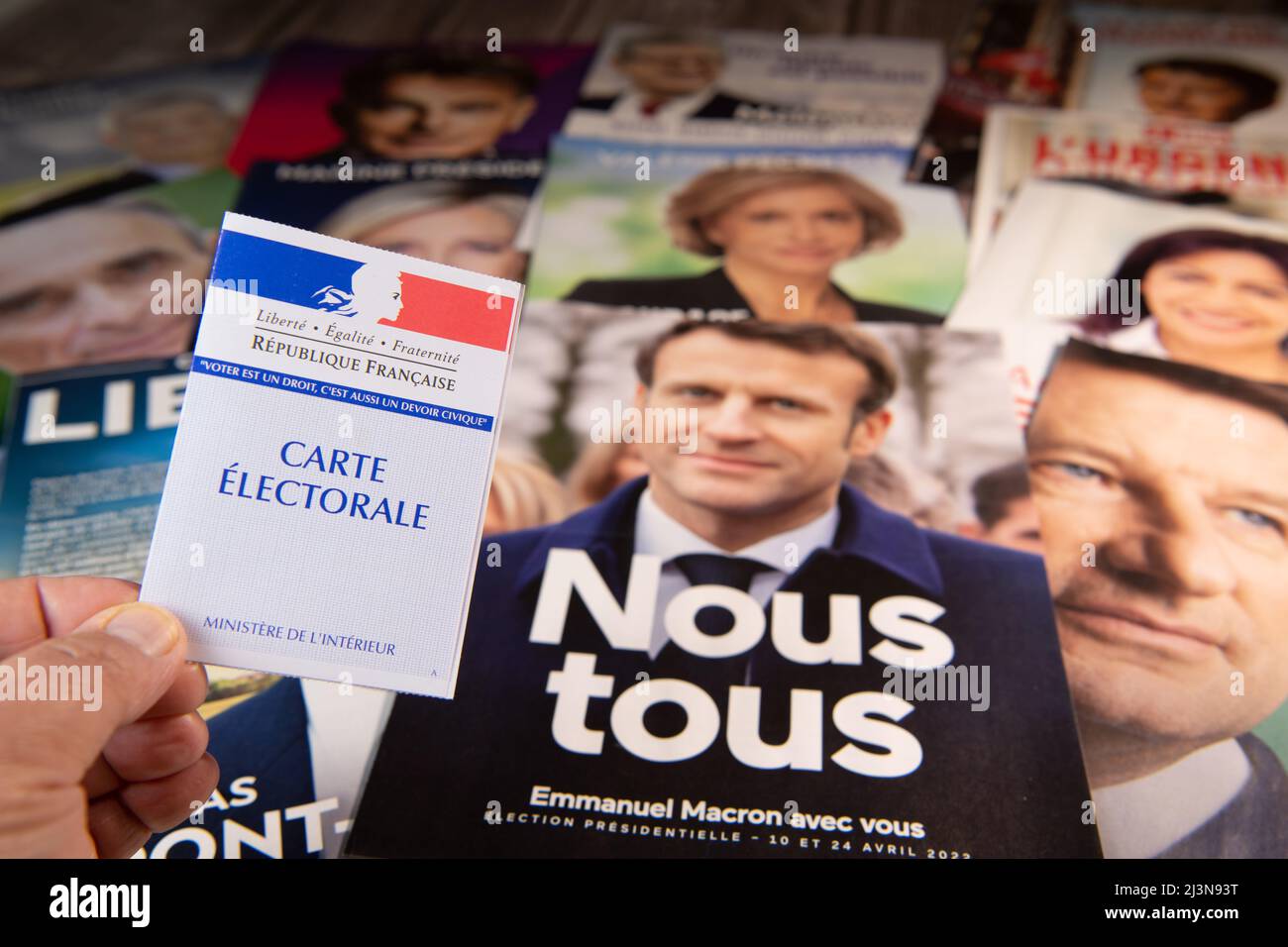 Francia, Parigi, aprile 2022, le dodici professioni di fede per la campagna presidenziale 2022 in Francia Foto Stock