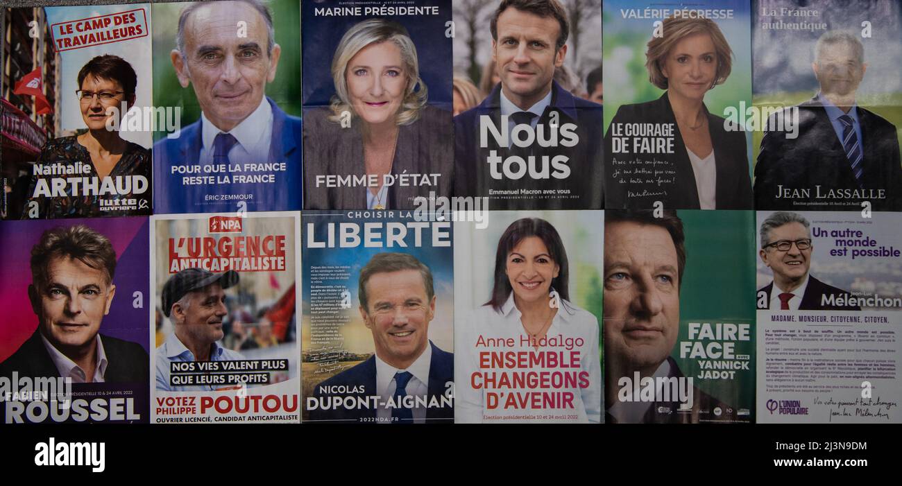 Francia, Parigi, aprile 2022, le dodici professioni di fede per la campagna presidenziale 2022 in Francia Foto Stock