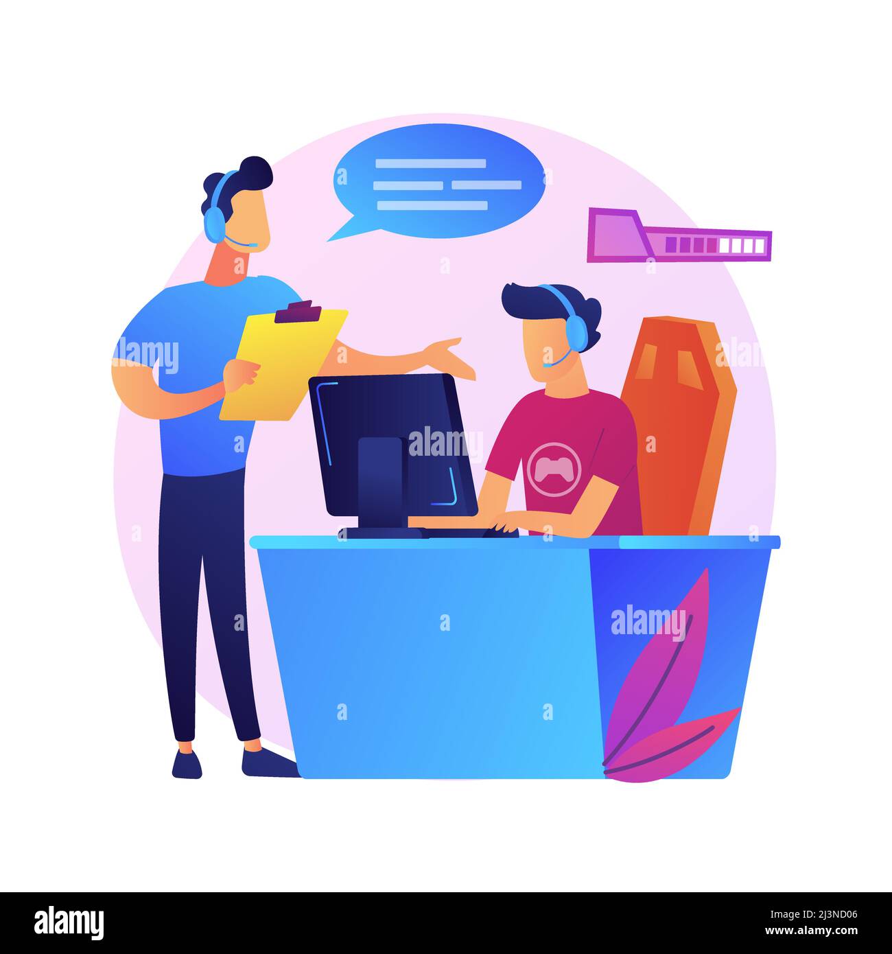 Illustrazione vettoriale del concetto astratto di eSports coaching. Lezioni con videogamer professionista, webinar eSport gratuito, prestazioni del giocatore, applicazione di formazione per videogiochi Illustrazione Vettoriale