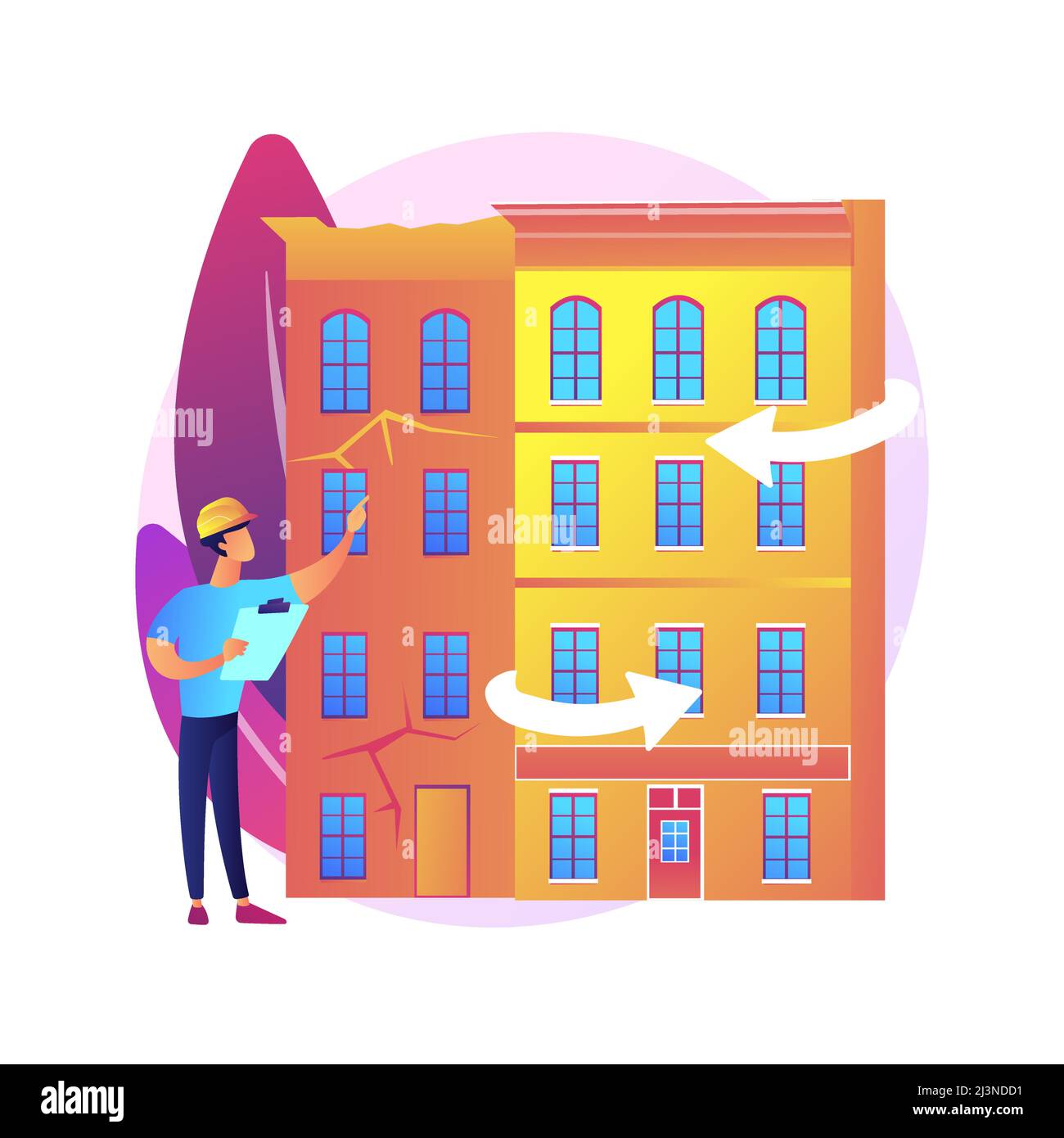 Illustrazione vettoriale del concetto astratto di modernizzazione degli edifici antichi. Servizi di edificazione, soluzioni di modernizzazione delle costruzioni, edifici storici insula Illustrazione Vettoriale