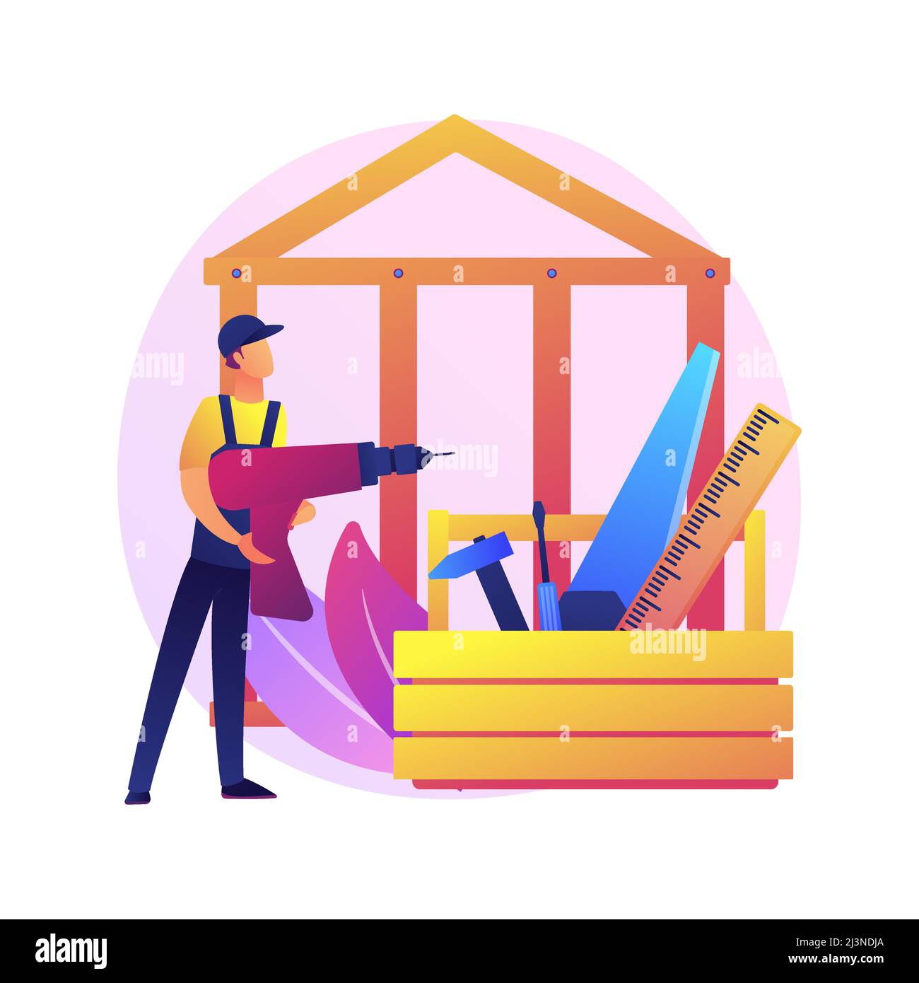 Illustrazione vettoriale del concetto astratto dei servizi carpenter. Manutenzione e ristrutturazione di edifici, riparazione di mobili, divisorio in legno, armadi su misura Illustrazione Vettoriale