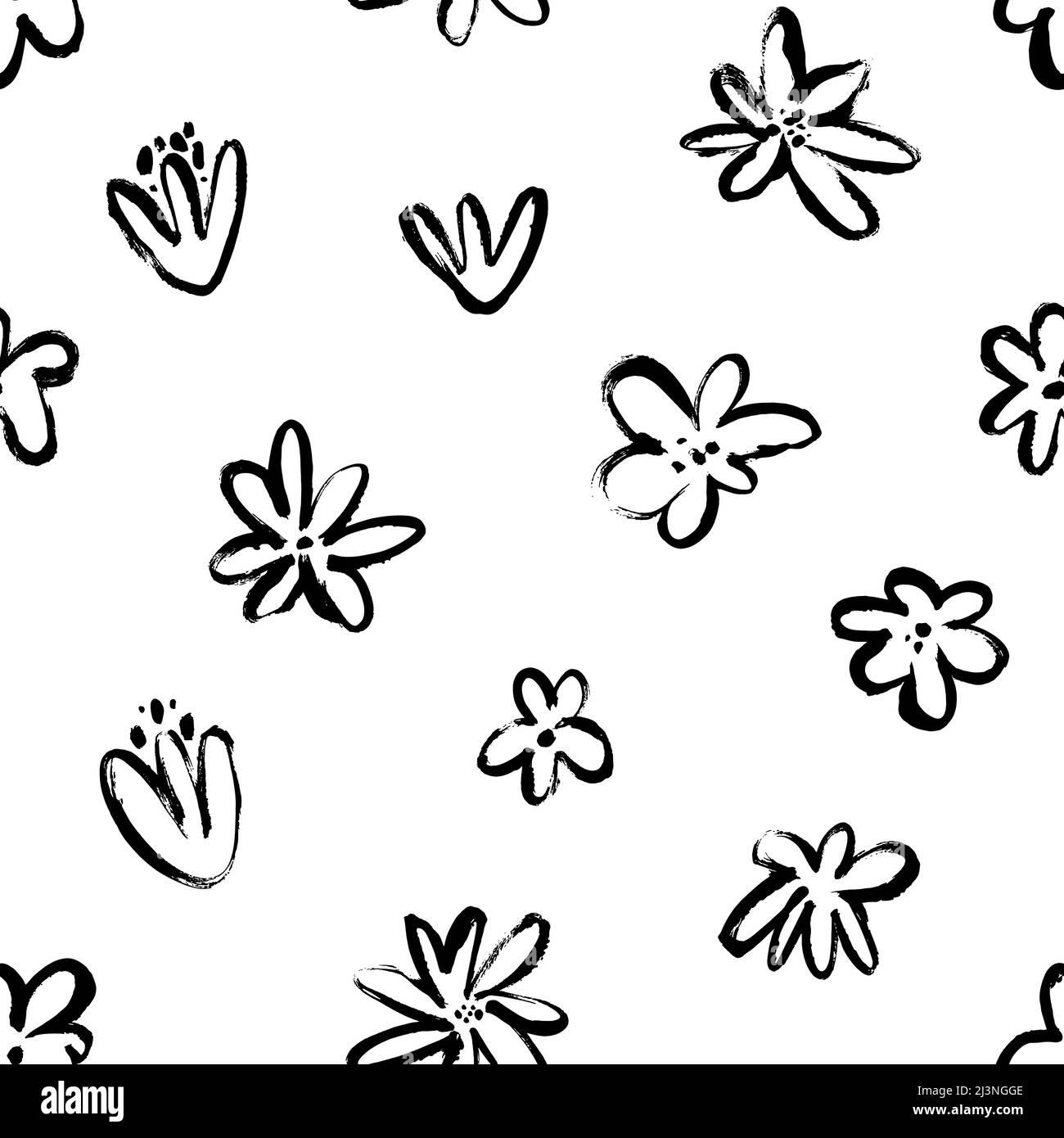 Motivo astratto nero di noodle con motivo floreale. Illustrazione Vettoriale