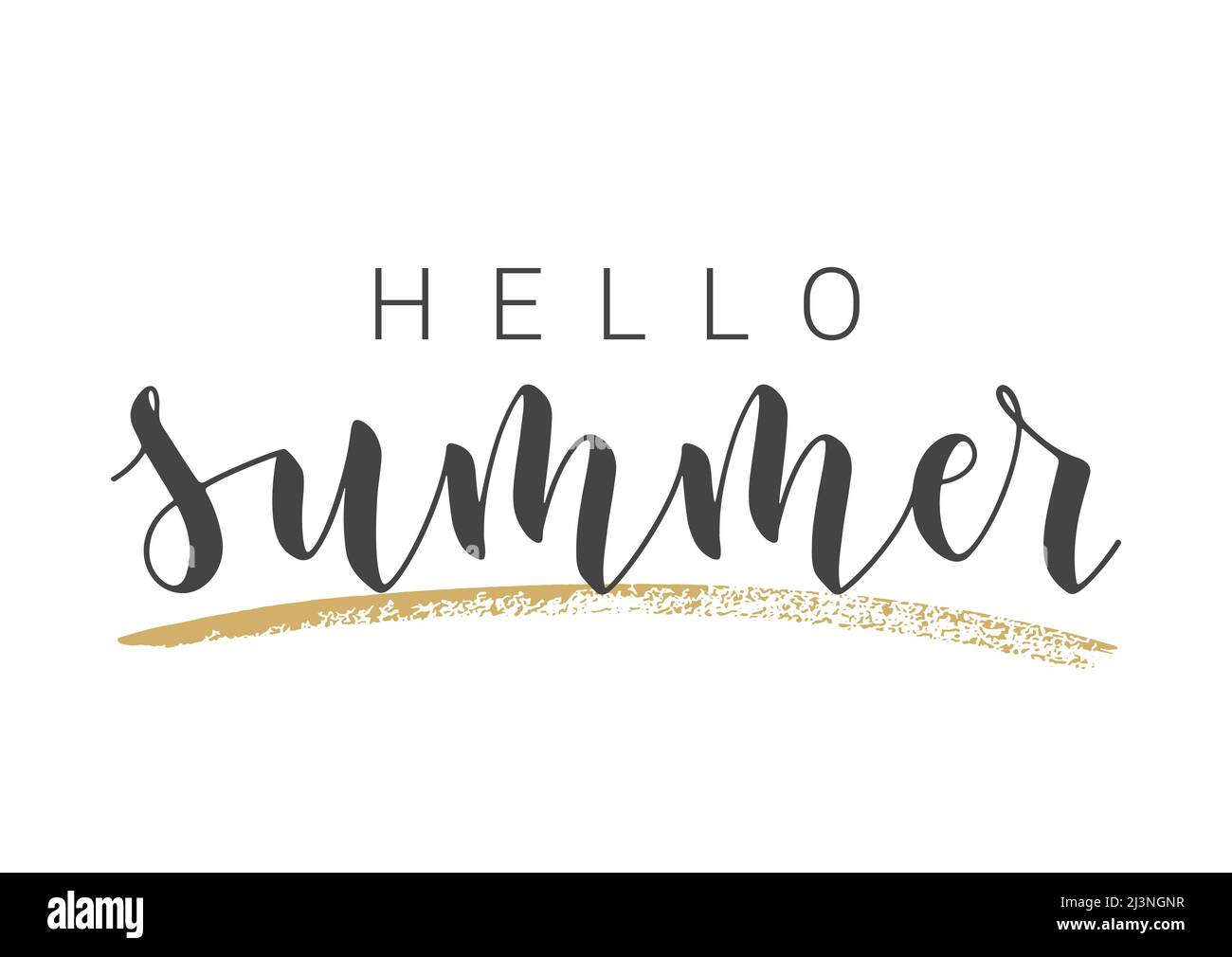 Scritta a mano di Hello Summer. Modello per Banner, biglietto, invito, Party, Poster, Prodotto Web o di stampa. Illustrazione Vettoriale