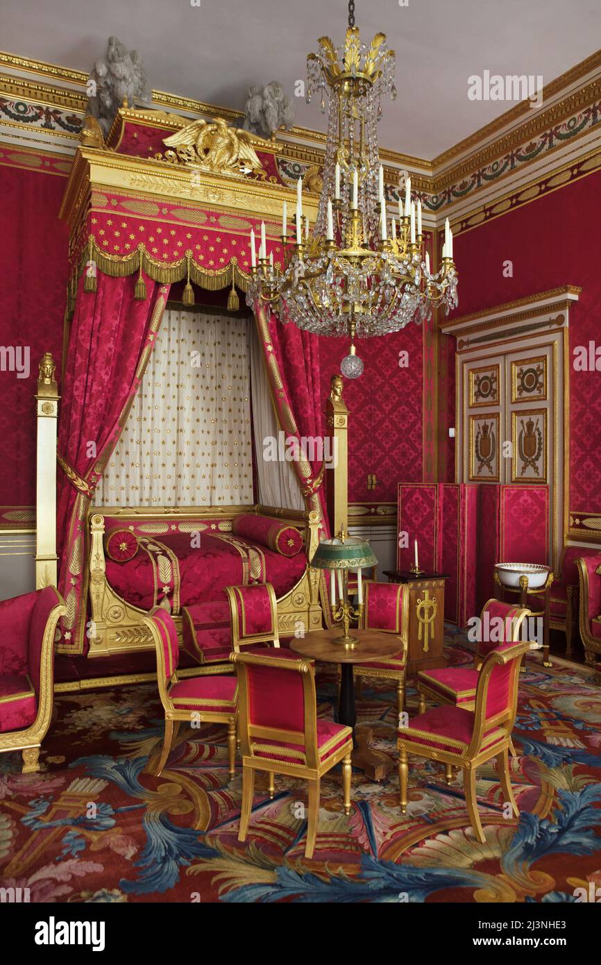 Camera dell'Imperatore (Chambre de l'Empereur) presso l'Château de Compiègne di Compiègne, Francia. Foto Stock