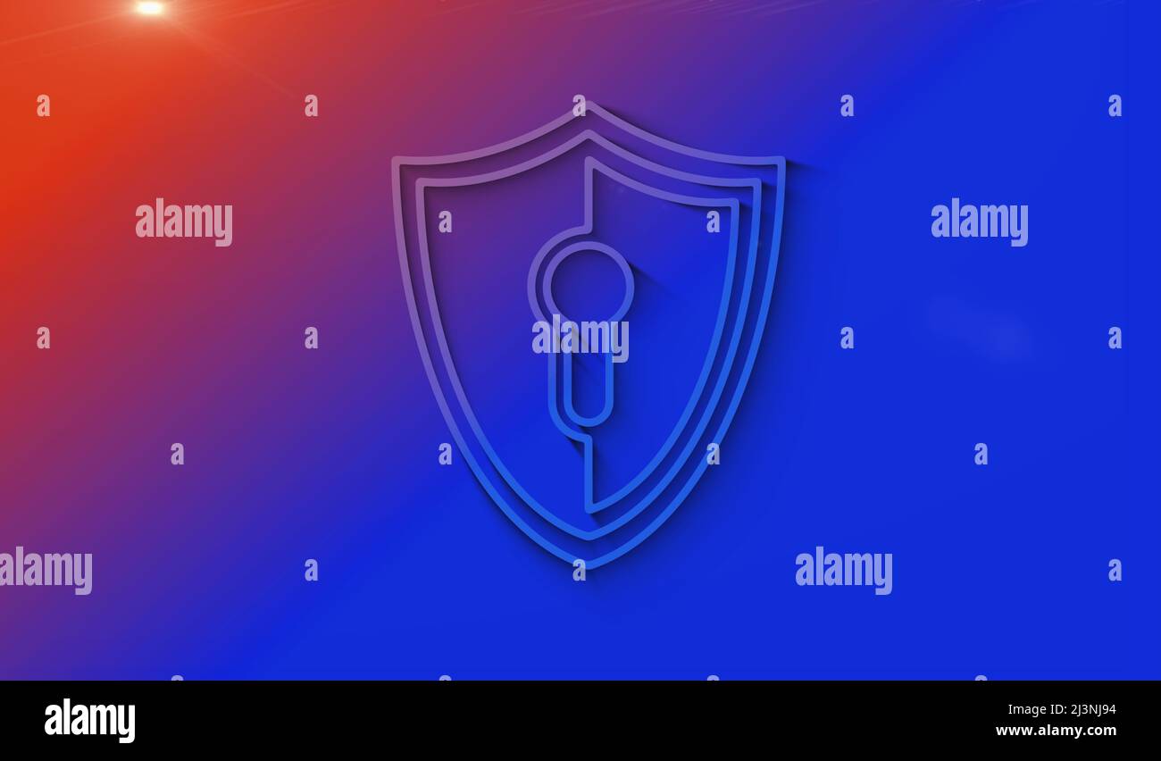 Sicurezza informatica, protezione della rete e dati digitali con concetto digitale di simbolo scudo. Rete, tecnologia informatica e background astratto informatico 3D Foto Stock